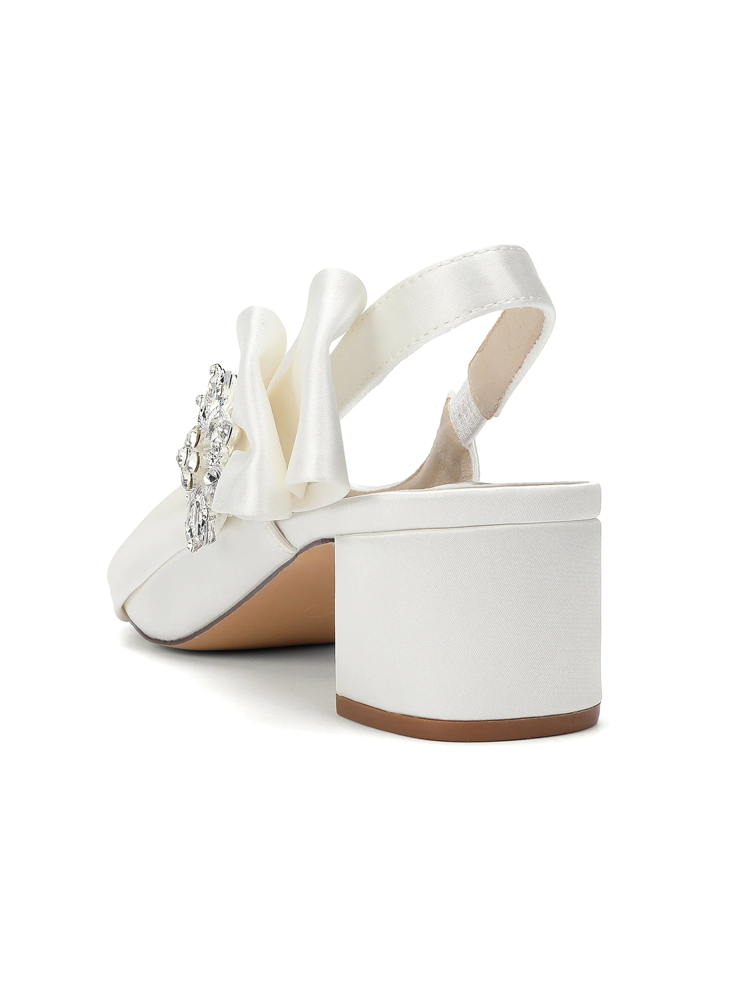 Satin Pointed Toe Slingback Pumps with Crystal Brooch - Image 12