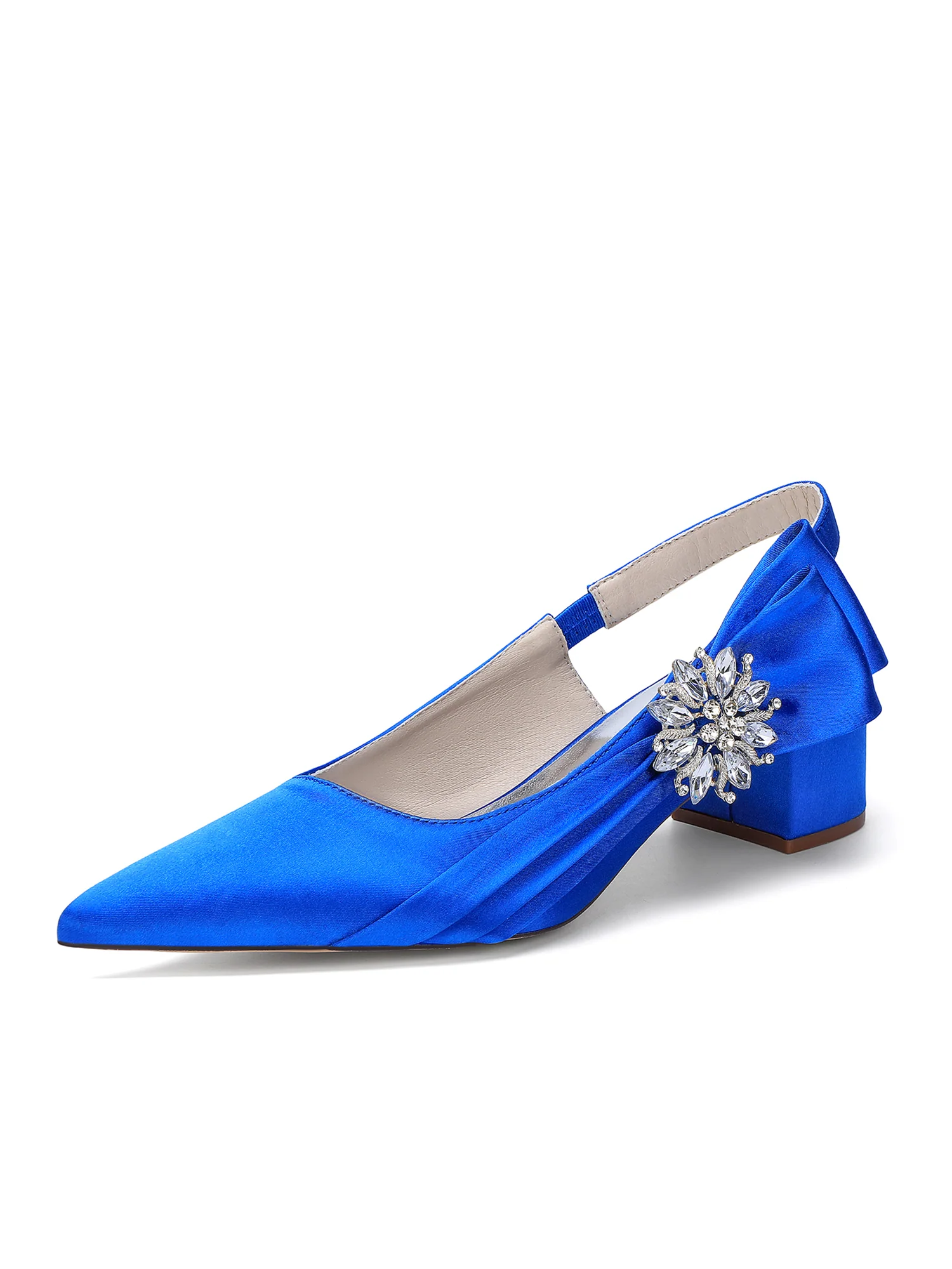Satin Pointed Toe Slingback Pumps with Crystal Brooch - Image 15