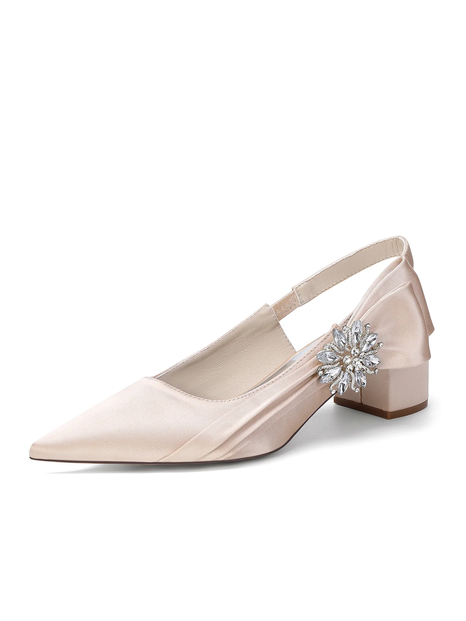 Satin Pointed Toe Slingback Pumps with Crystal Brooch - Image 3