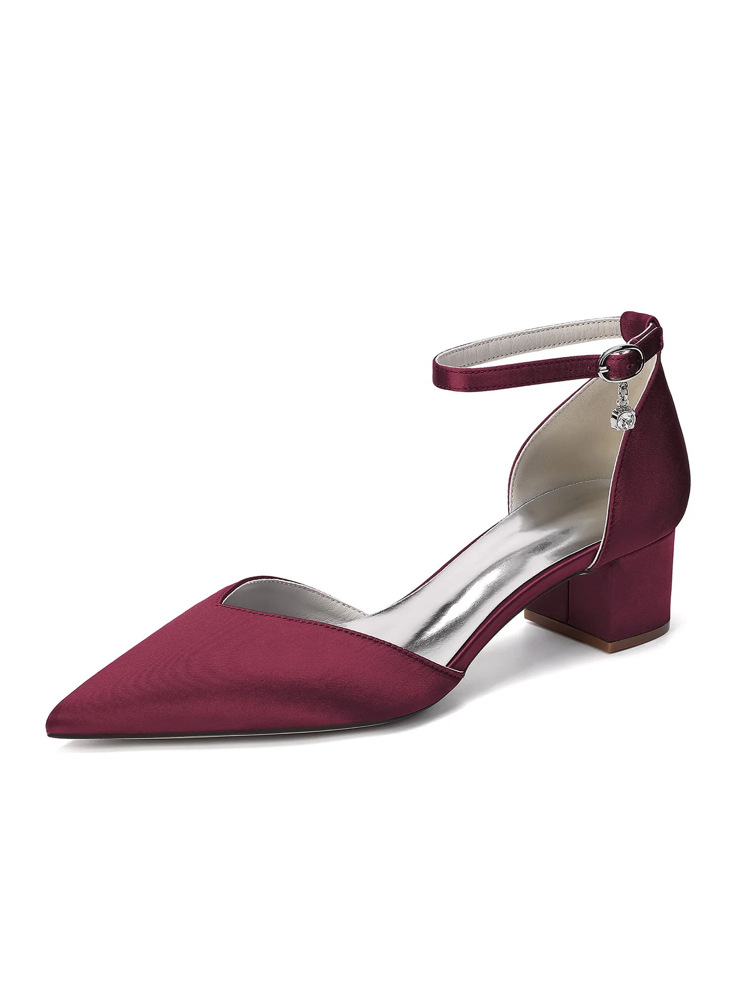 Ankle Strap Block Heels with Rhinestone Charm - Image 2