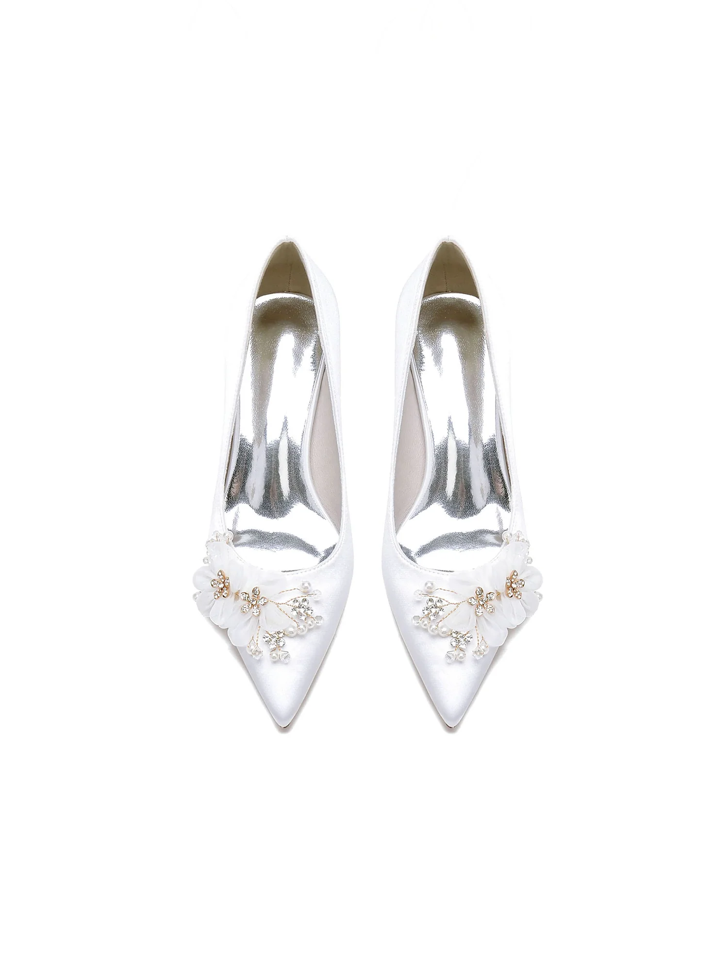 Floral and Pearl Pointed Toe Block Heel Pumps - Image 17