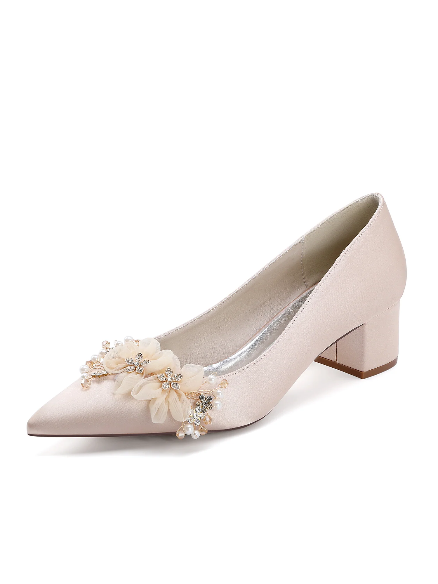 Floral and Pearl Pointed Toe Block Heel Pumps - Image 3