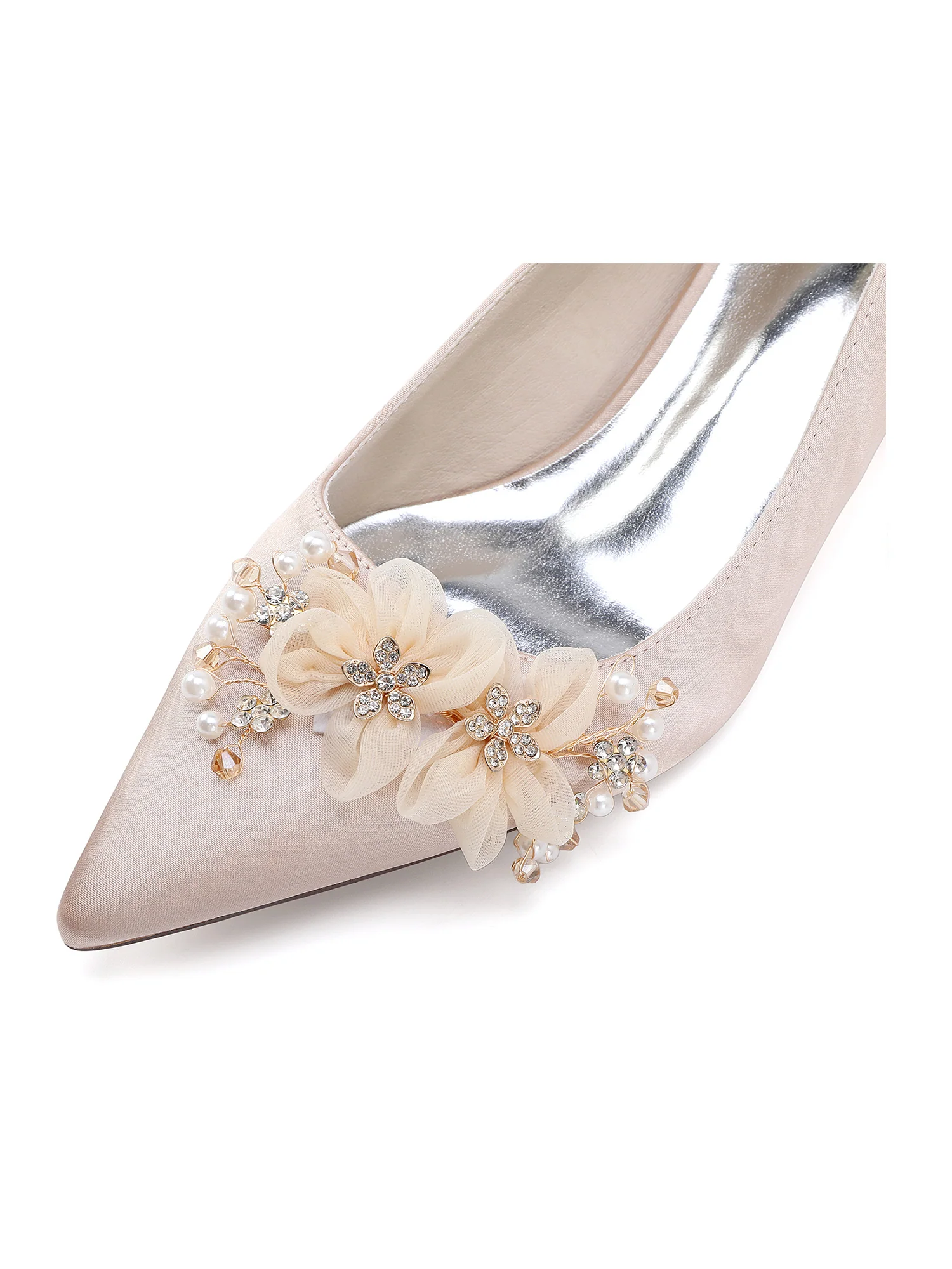 Floral and Pearl Pointed Toe Block Heel Pumps - Image 9