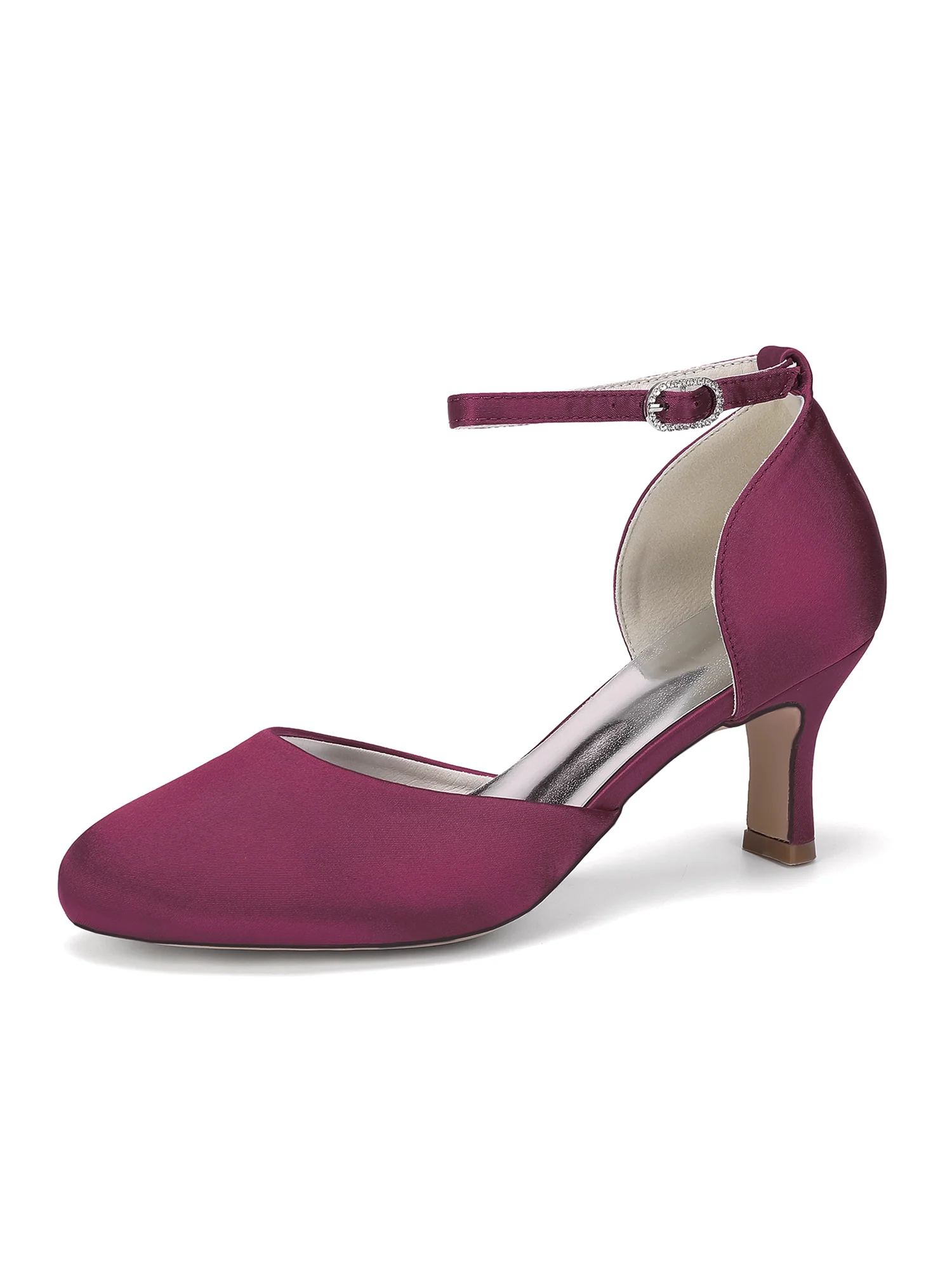 Classic Satin Round Toe Mid Block Heels - Image 2