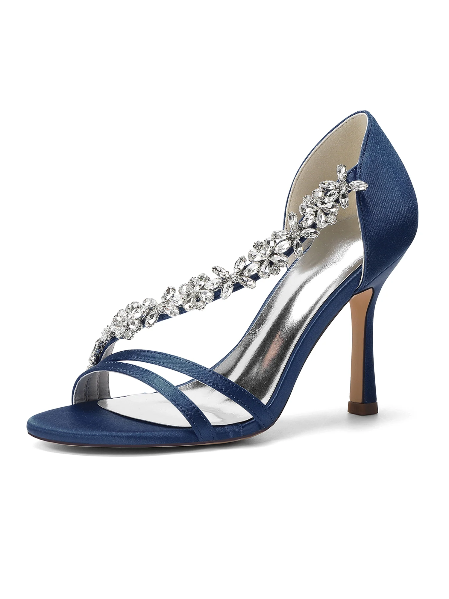 Elegant Rhinestone Floral Strap Stiletto Sandals - Image 5