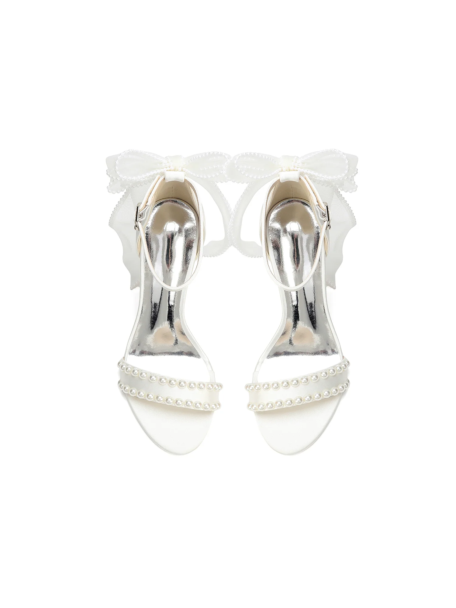 Pearl Strappy Stiletto Sandals with Tulle Bow - Image 9