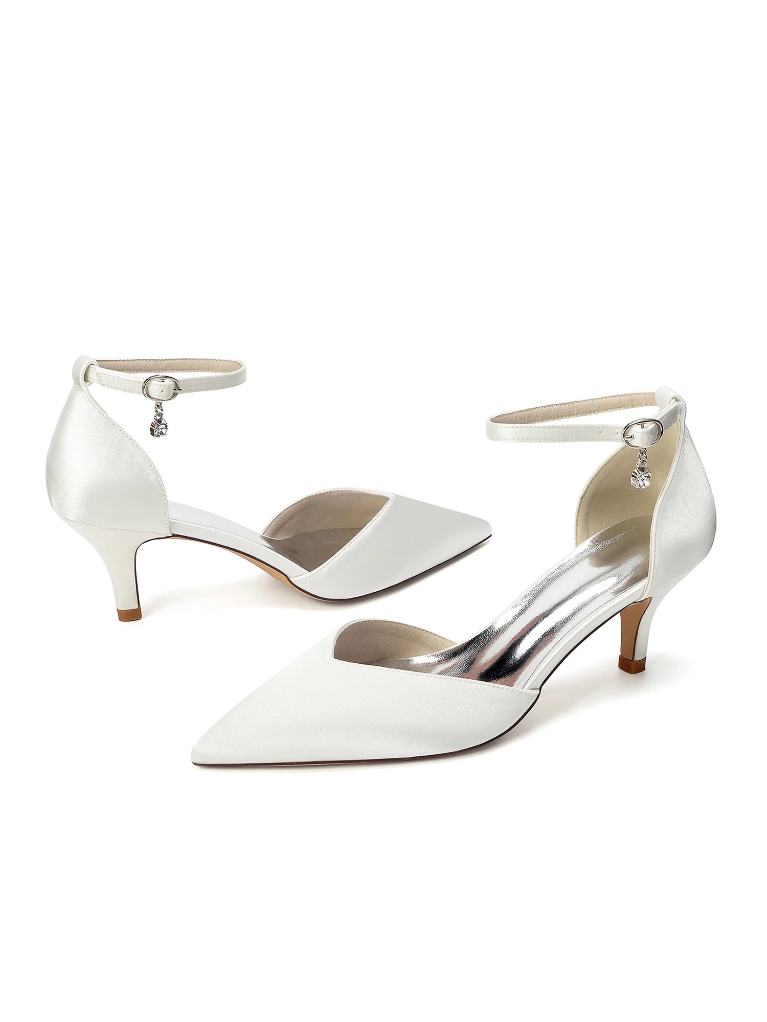 Pointed Toe Satin Kitten Heels with Rhinestone Charm - Image 13