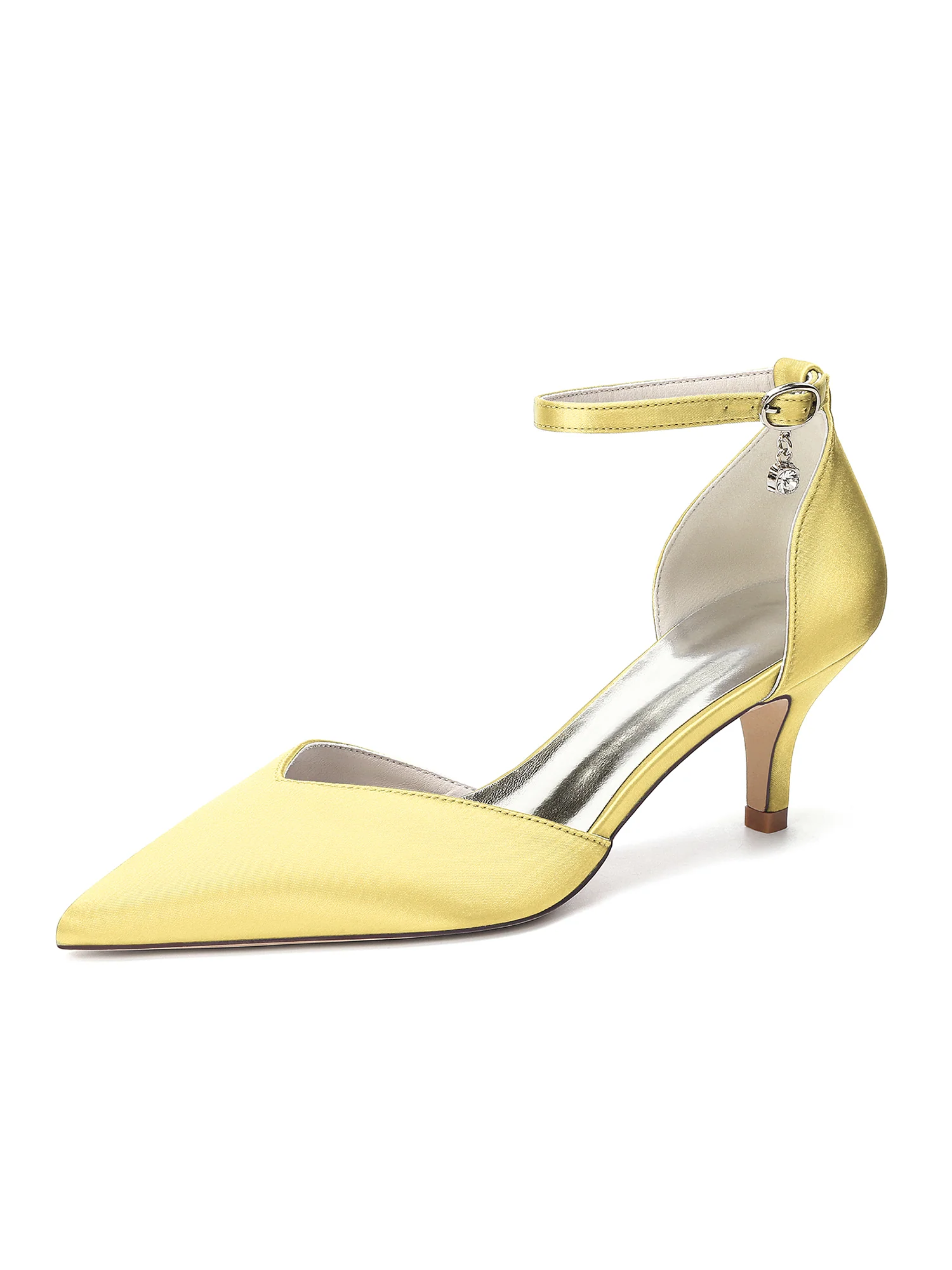 Pointed Toe Satin Kitten Heels with Rhinestone Charm - Image 4