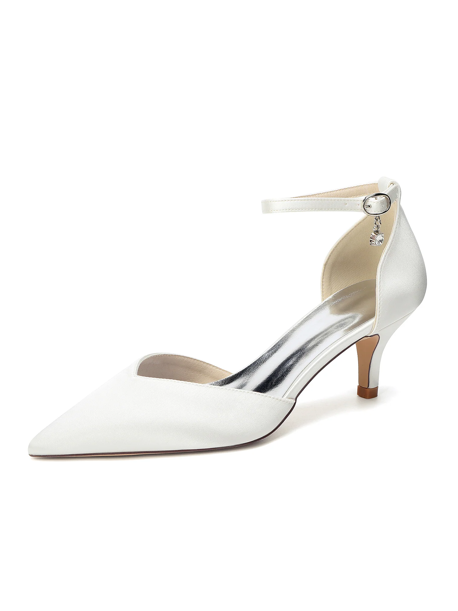 Pointed Toe Satin Kitten Heels with Rhinestone Charm - Image 9