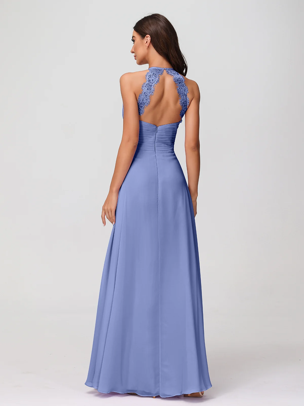 Halter Chiffon Long Gown With Lace Strap Periwinkle - Image 2