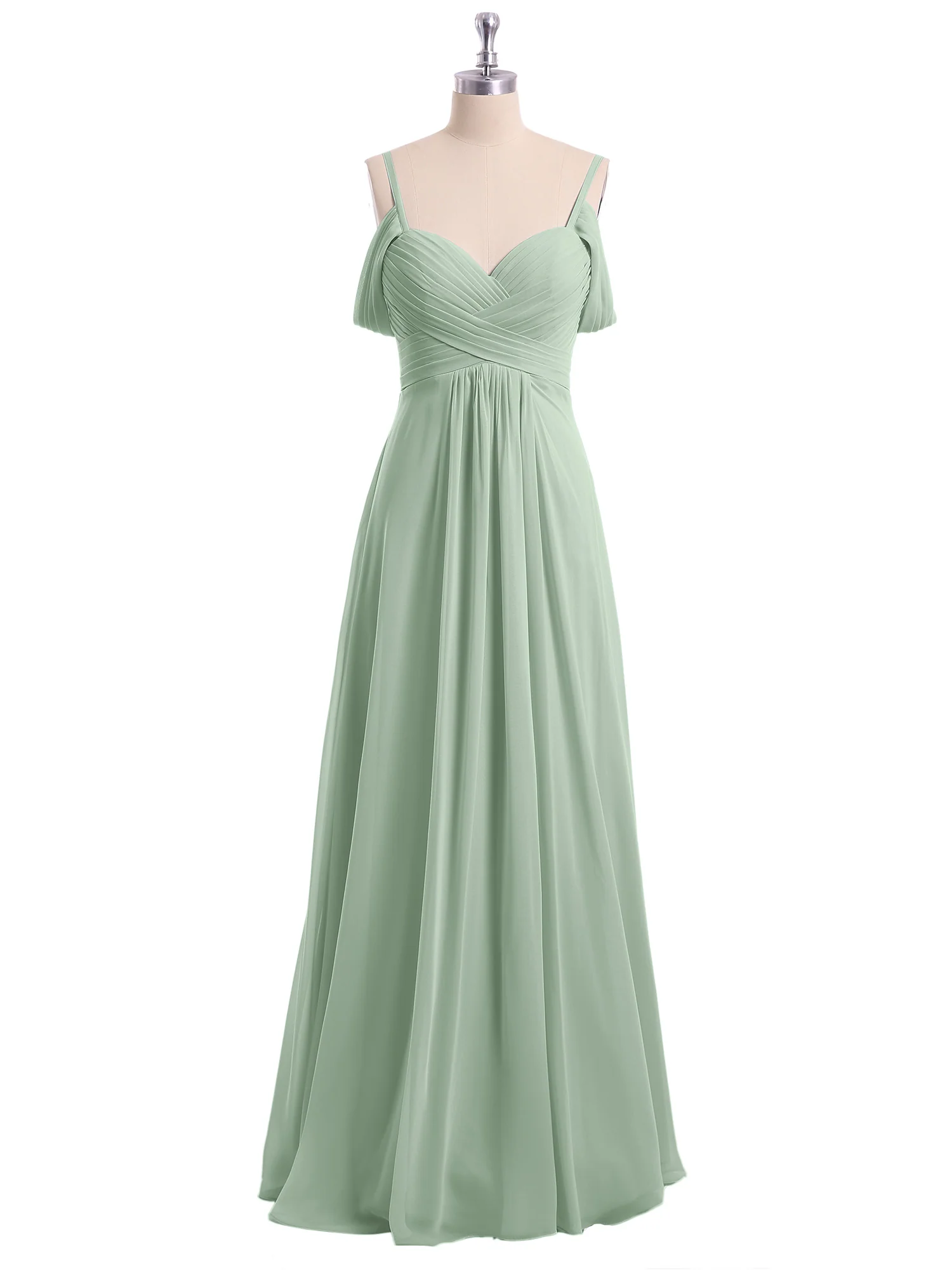 Off Shoulder Spaghetti Strap Chiffon Dresses Agave - Image 4