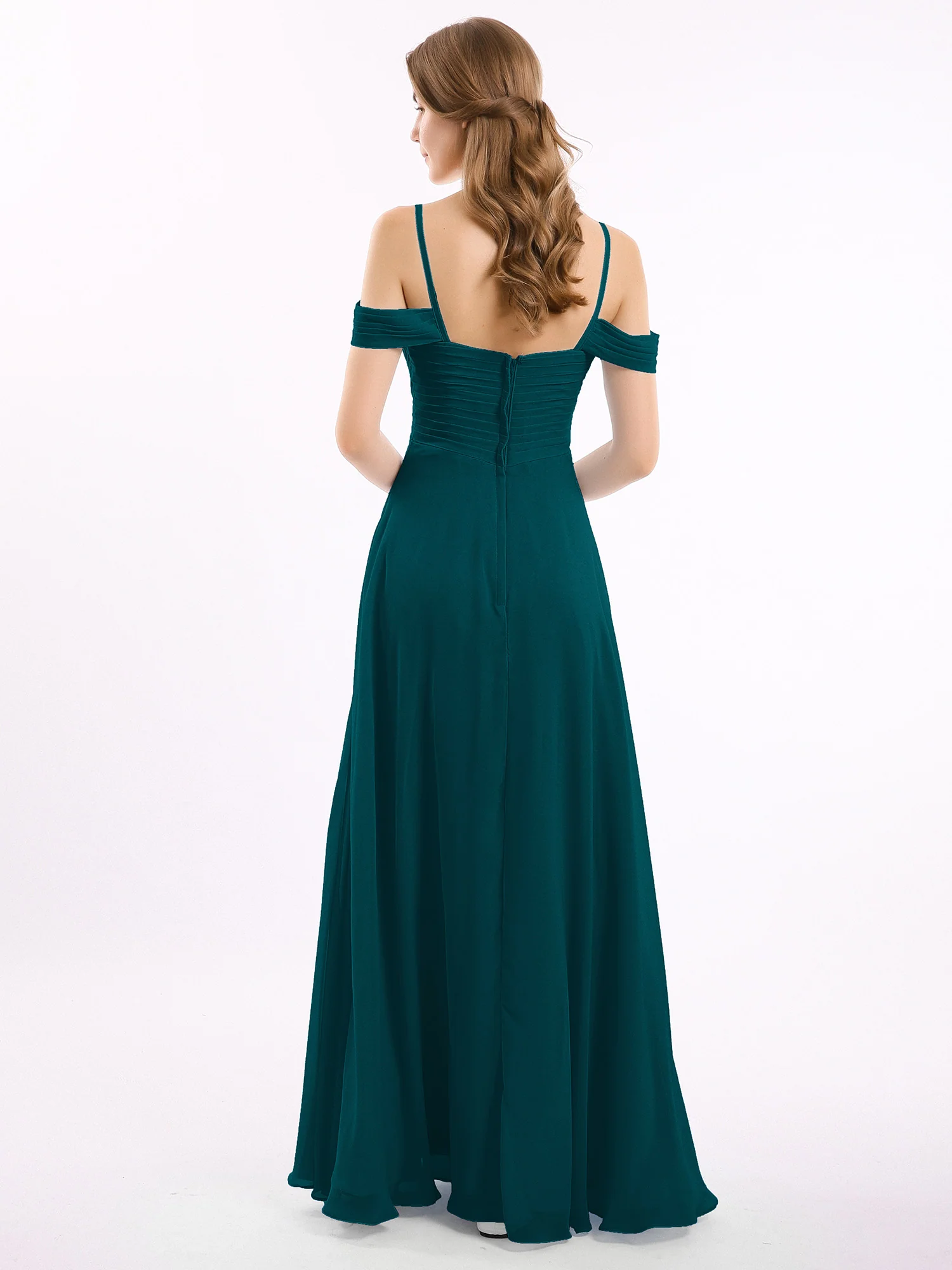 Off Shoulder Spaghetti Strap Chiffon Dresses Pine - Image 2