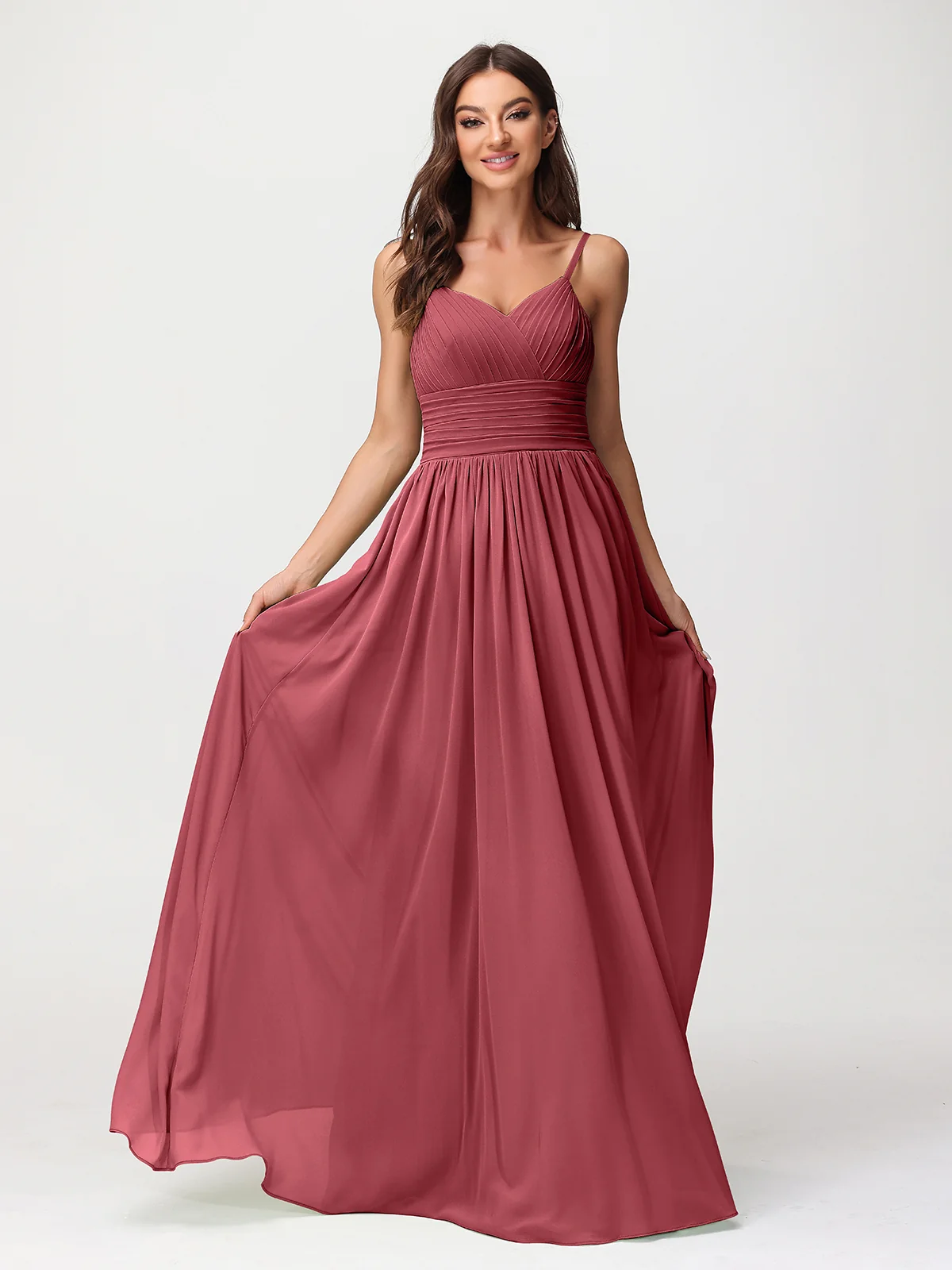 Spaghestti Strap Chiffon Maxi Gowns Cinnamon Rose Plus Size