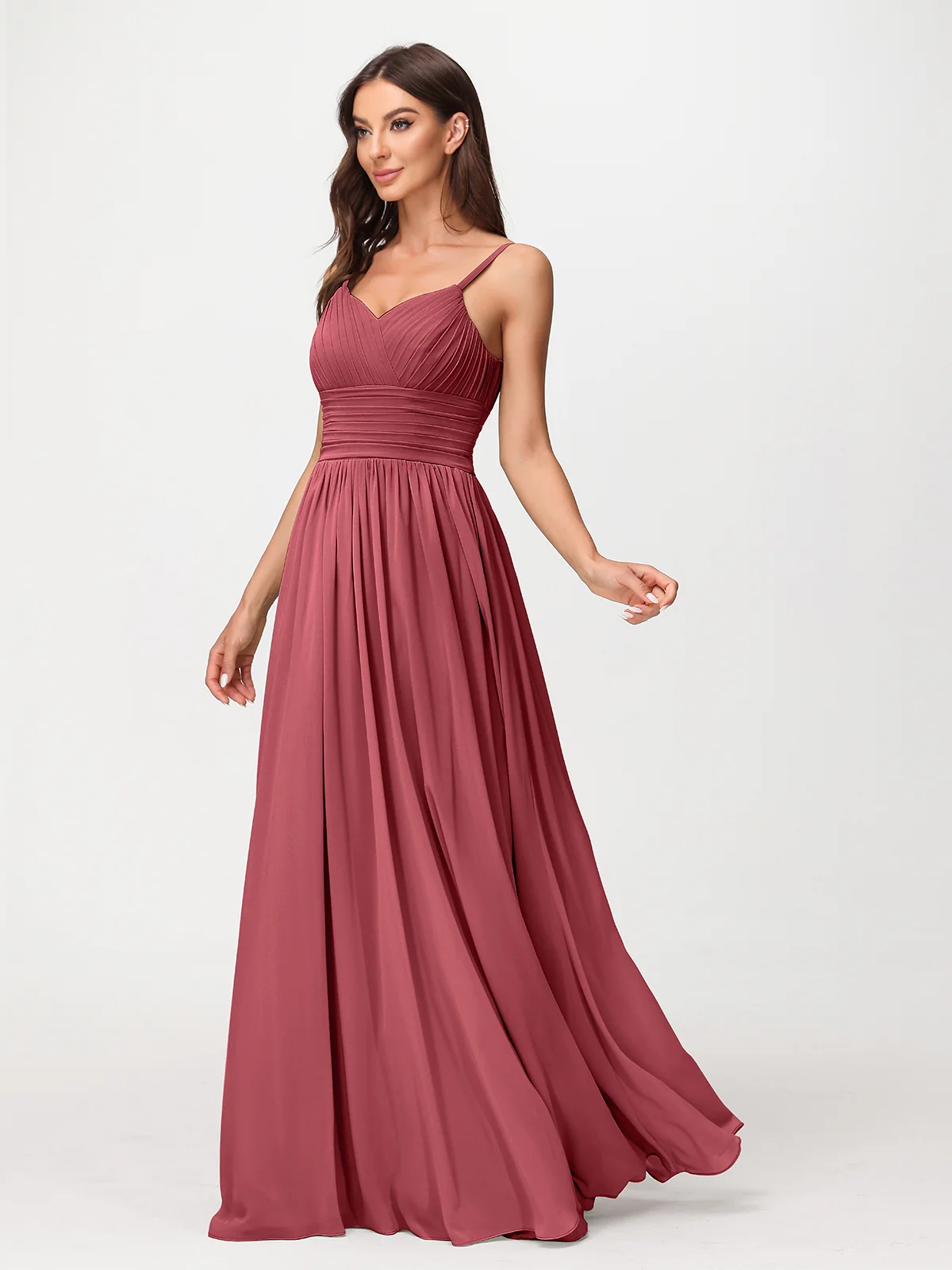 Spaghestti Strap Chiffon Maxi Gowns Cinnamon Rose Plus Size - Image 4