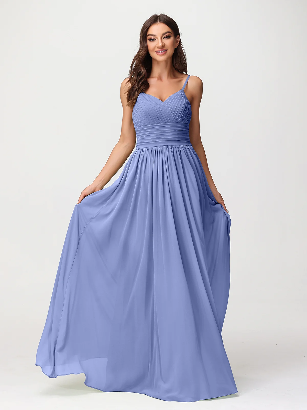 Spaghestti Strap Chiffon Maxi Gowns Periwinkle Plus Size