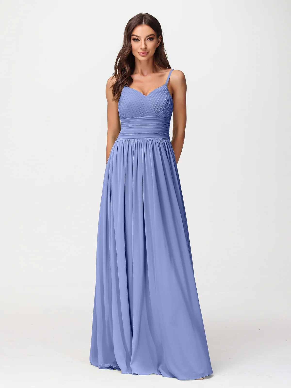 Spaghestti Strap Chiffon Maxi Gowns Periwinkle Plus Size - Image 6