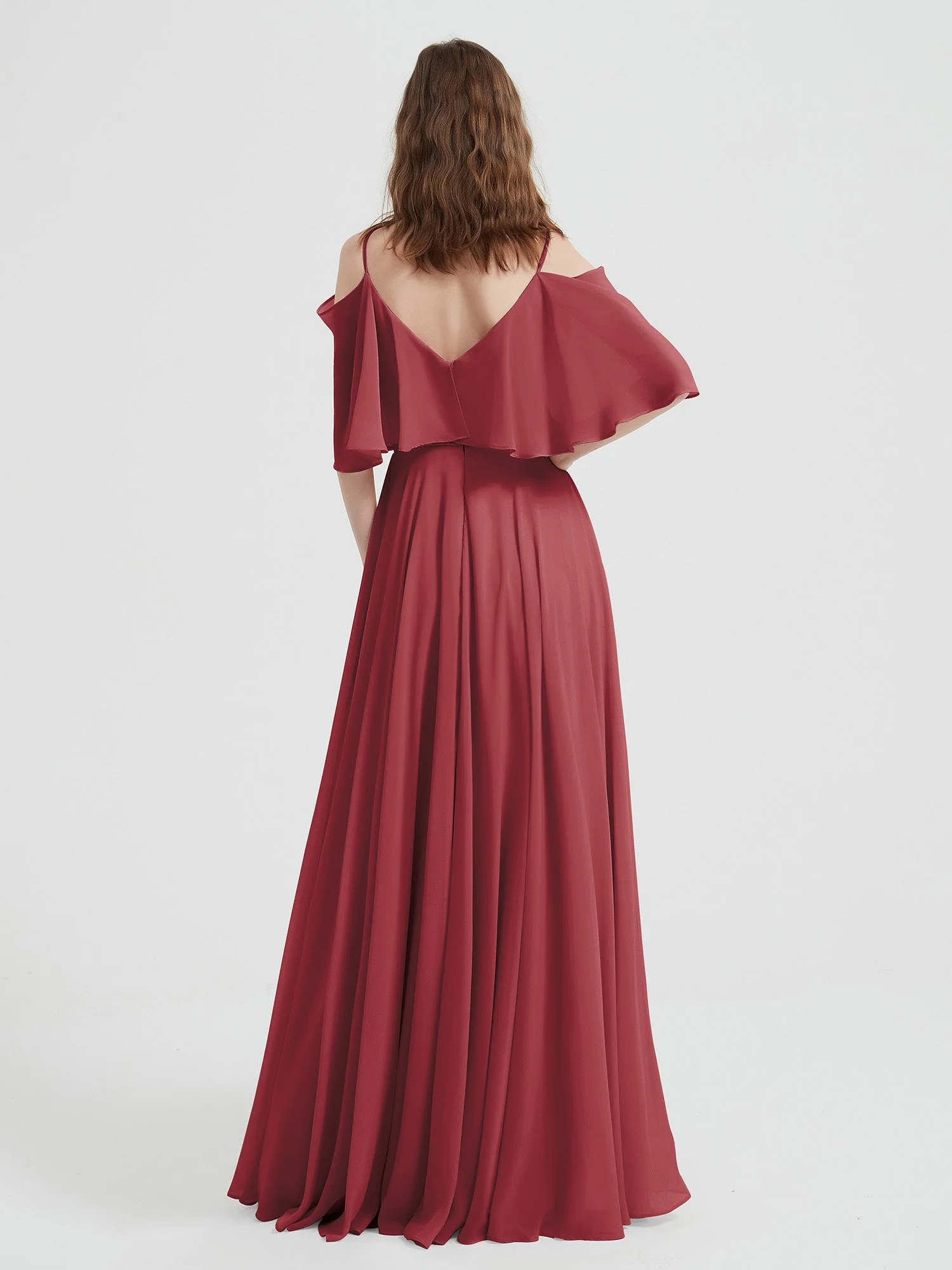 Ruffles Sleeves Spaghetti Strap Chiffon Dresses Cinnamon Rose Plus Size - Image 2
