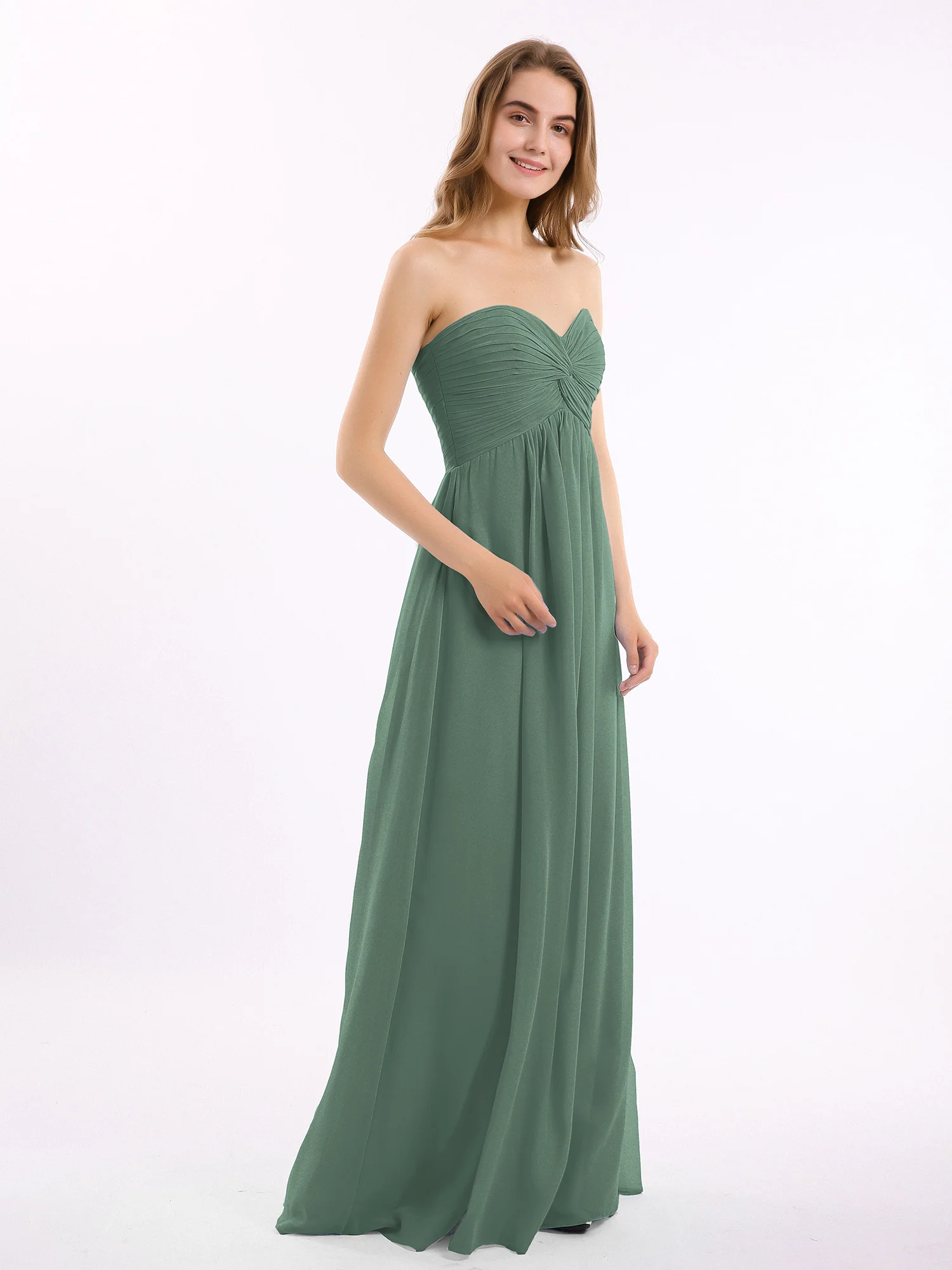 Strapless Empire Chiffon Dresses with Sweetheart Eucalyptus - Image 3
