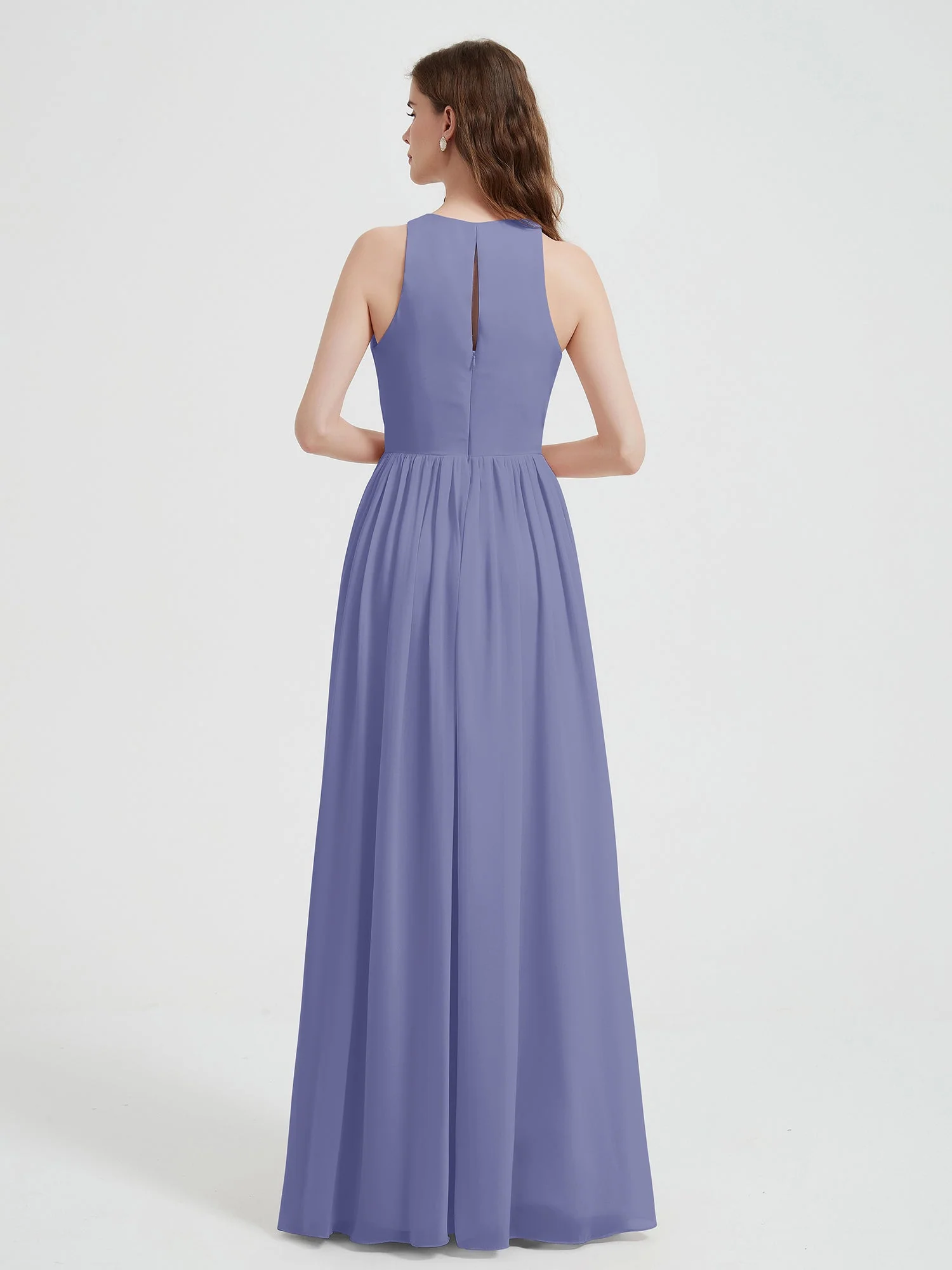 Halter Chiffon Simple Dress with Slit Periwinkle - Image 2