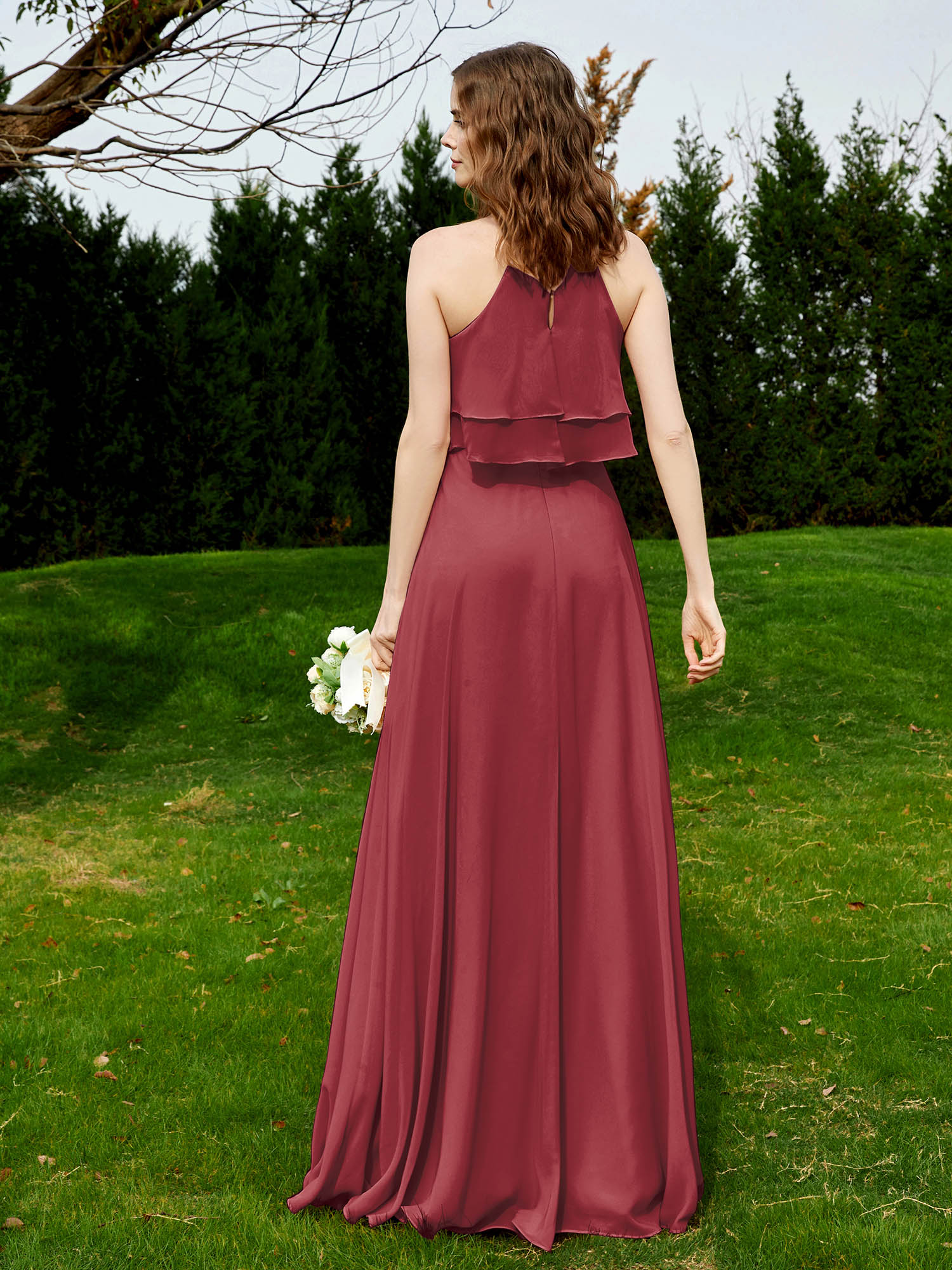 Two Layers Ruffles Bodice Chiffon Dresses Cinnamon Rose Plus Size - Image 2