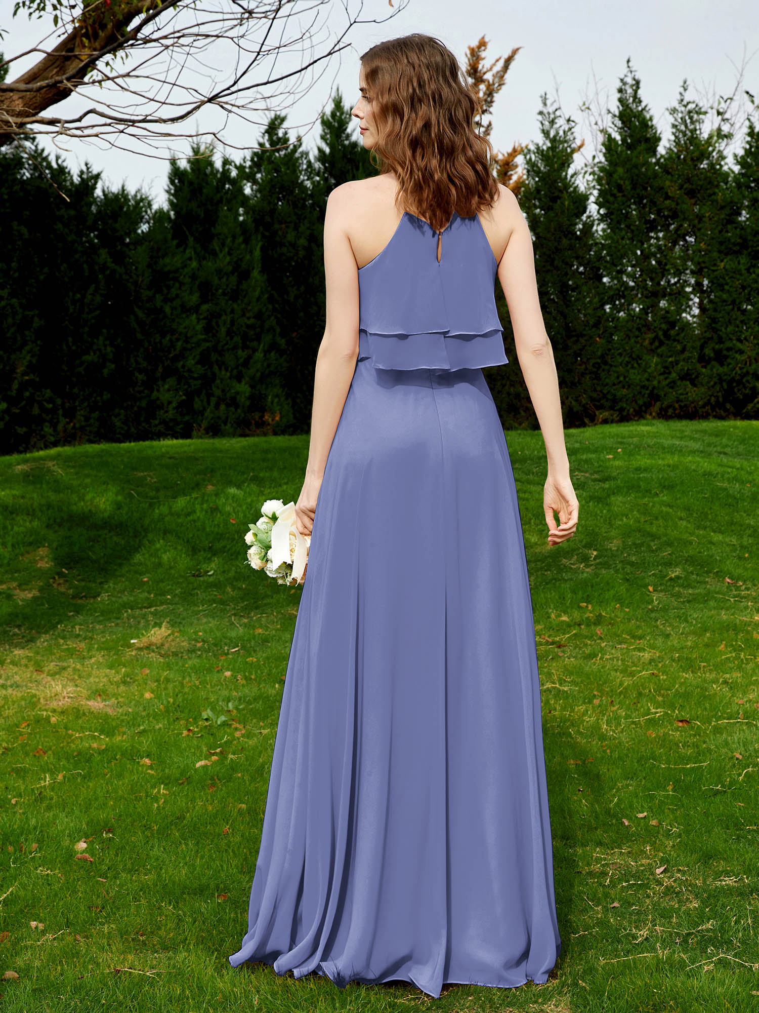 Two Layers Ruffles Bodice Chiffon Dresses Periwinkle Plus Size - Image 2
