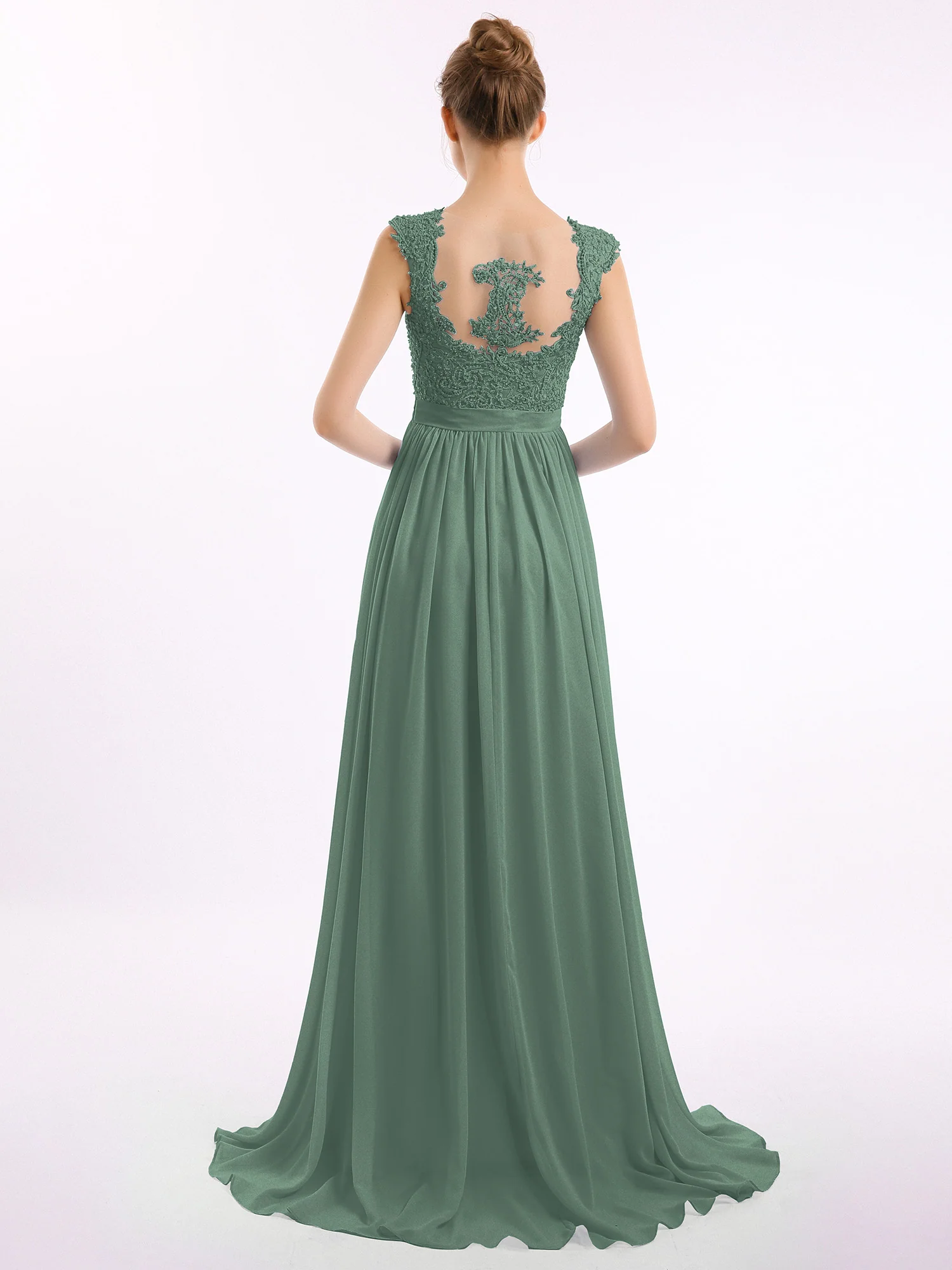 Appliqued and Beaded Dress with Sweetheart Neck Eucalyptus - Image 2