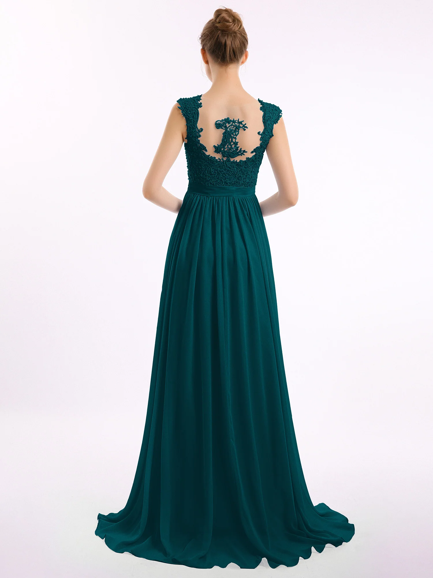 Appliqued and Beaded Dress with Sweetheart Neck Pine - Image 2