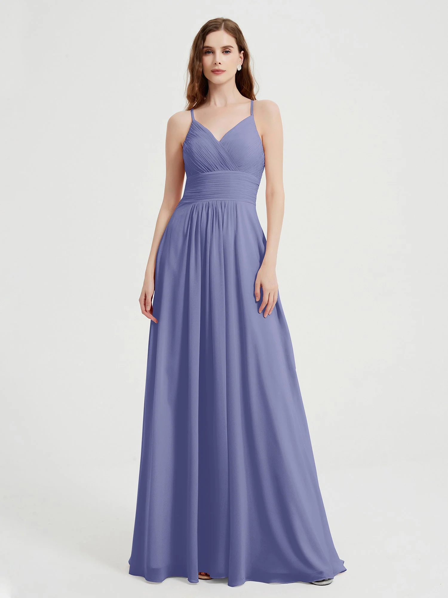 Spaghetti Strap V neck Chiffon Dress with Pockets Periwinkle Plus Size