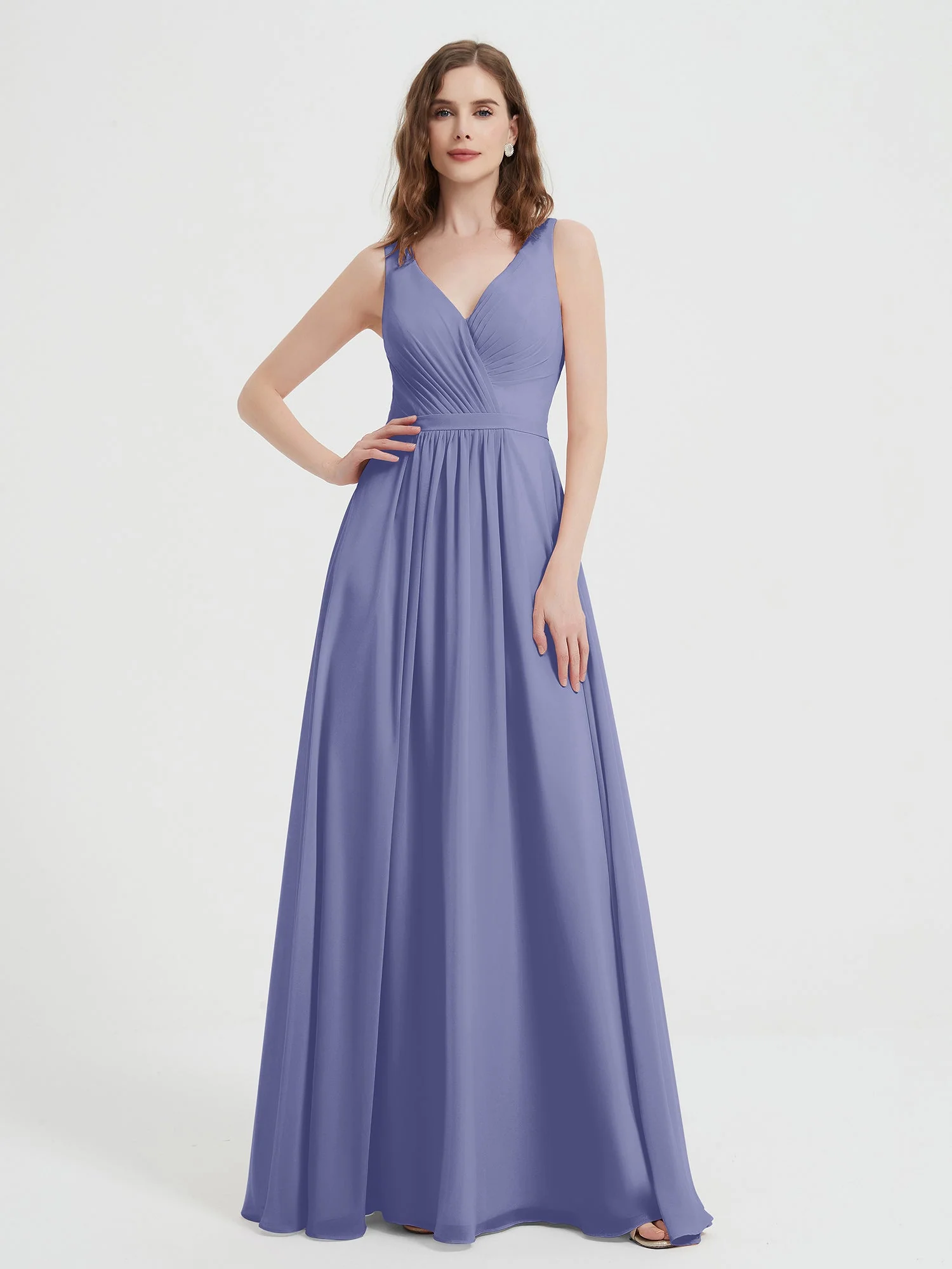 Open Back Chiffon Dresses with V neck Periwinkle Plus Size
