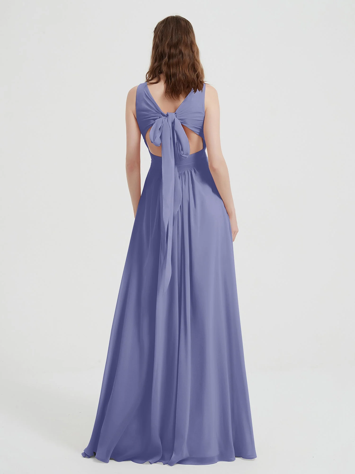 Open Back Chiffon Dresses with V neck Periwinkle Plus Size - Image 2