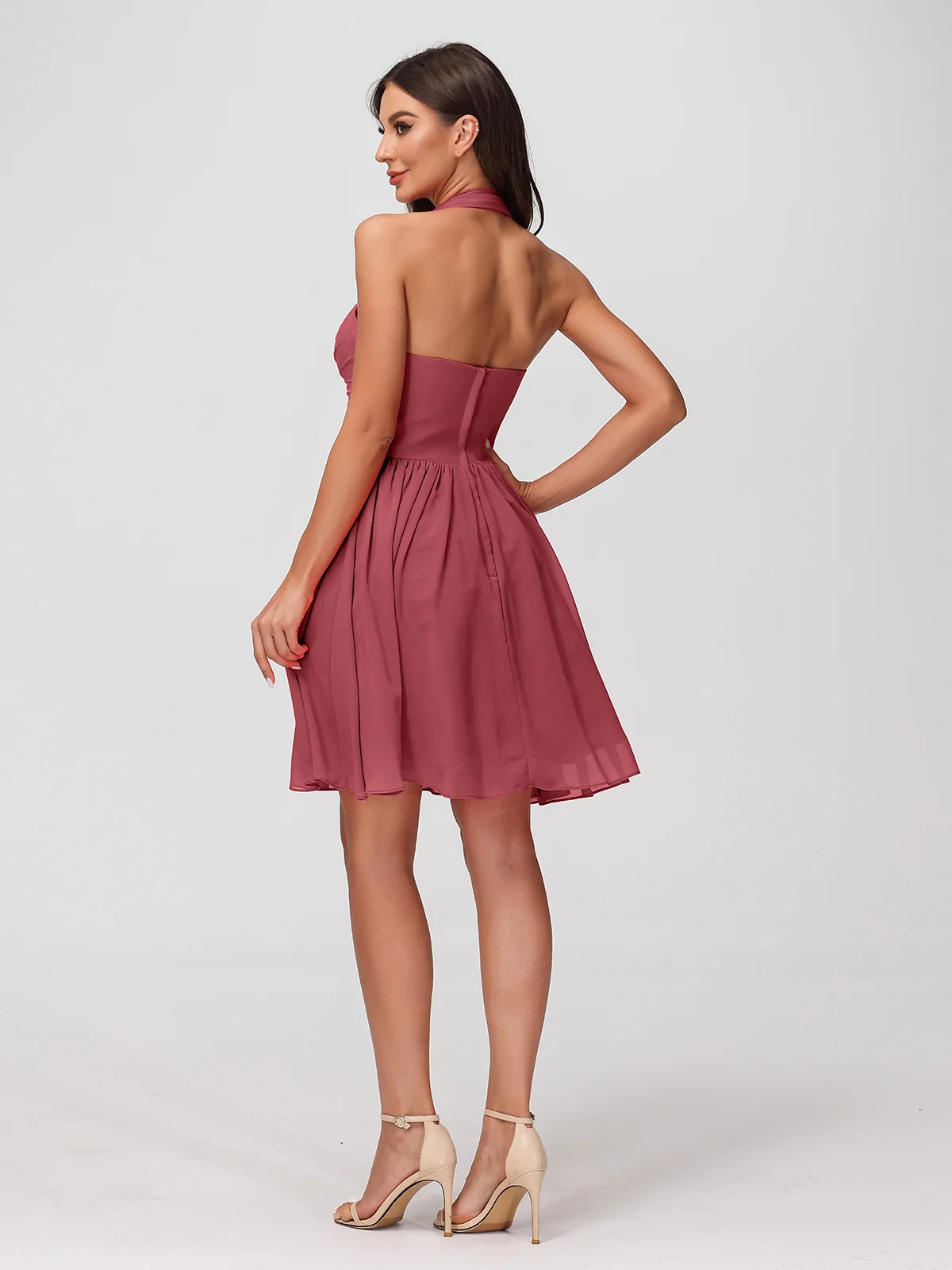 Halter Sweetheart Chiffon Short Dressses Cinnamon Rose Plus Size - Image 2