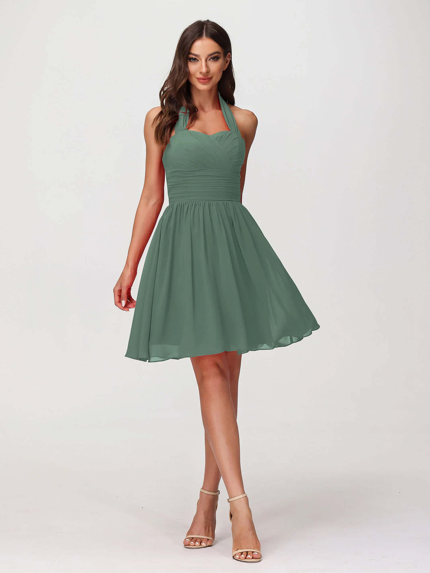 Halter Sweetheart Chiffon Short Dressses Eucalyptus