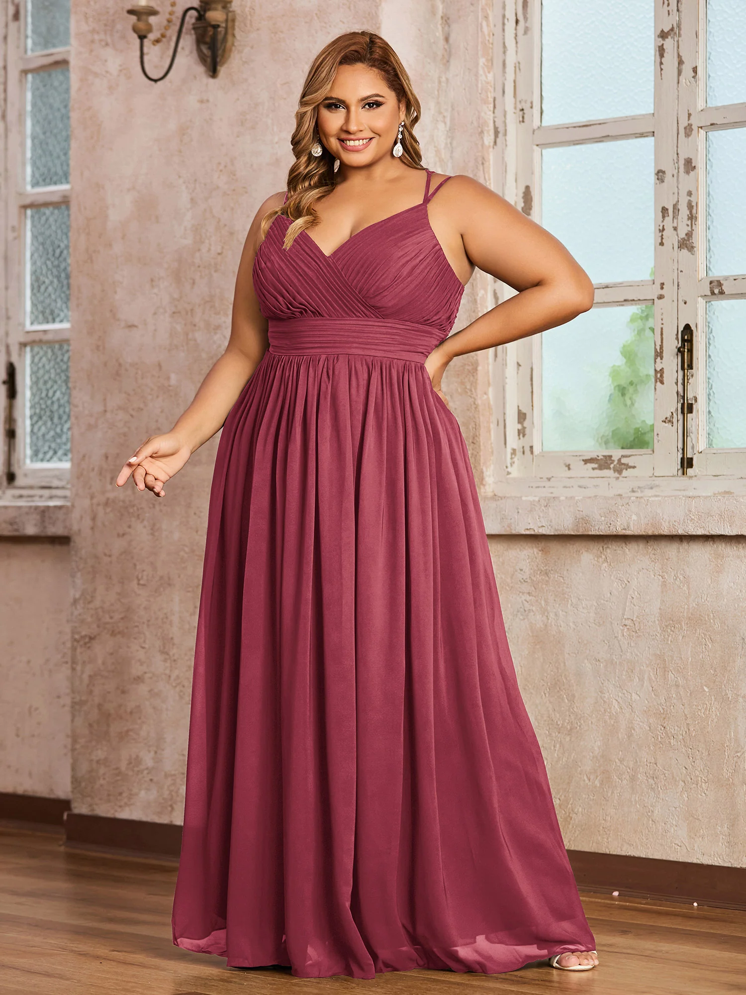 Double Straps Chiffon Dresses with Sweetheart Cinnamon Rose - Image 3