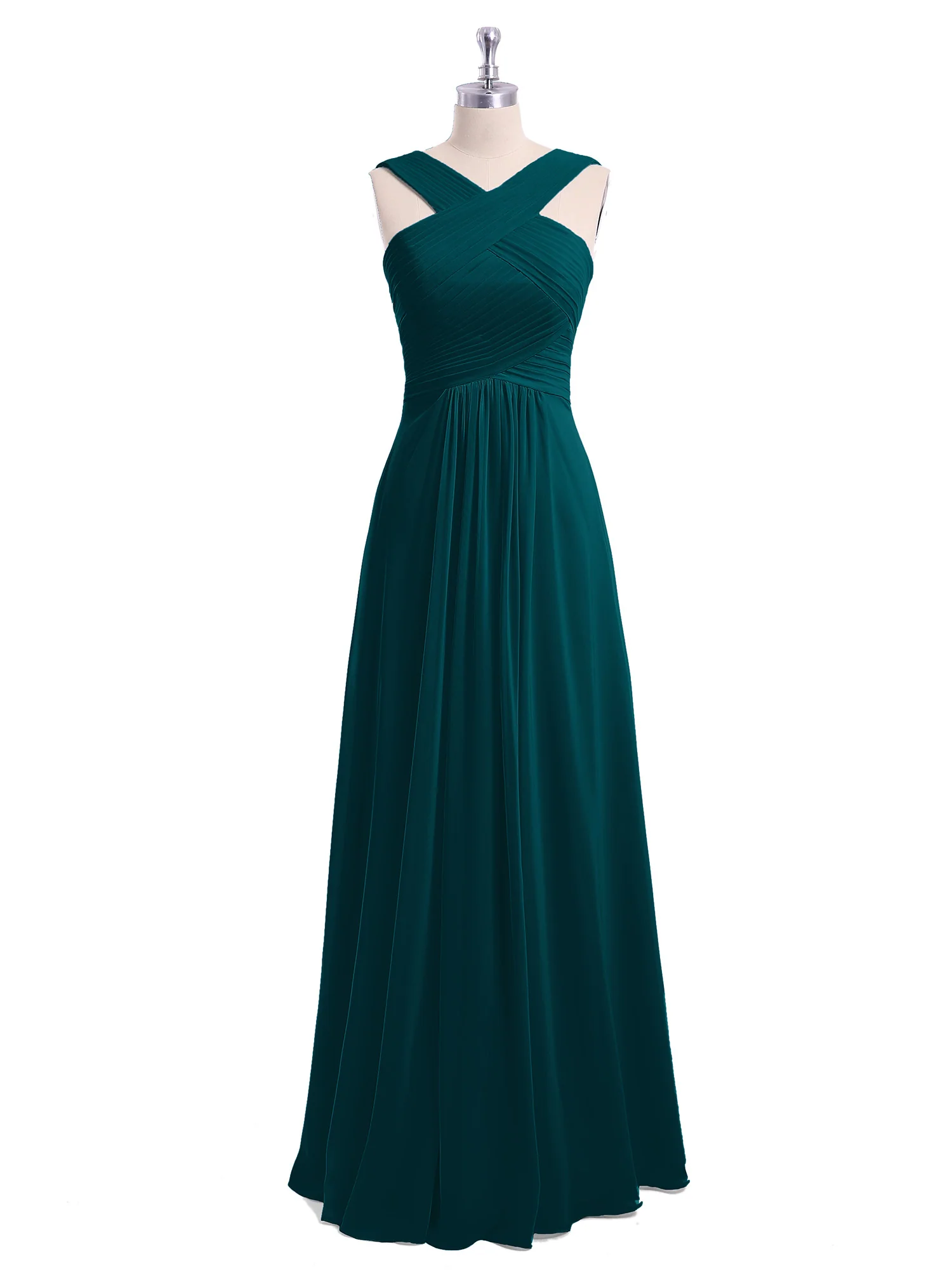 Cross Shoulder Strap Chiffon Dress with Empire Waist Pine - Image 4