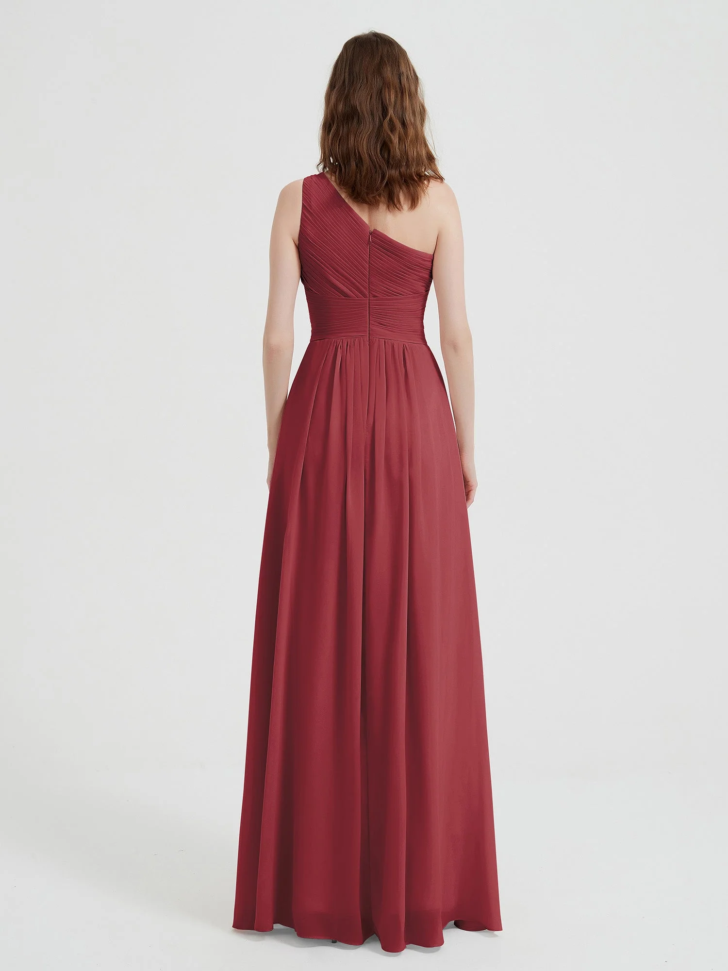 One Shoulder Dresses with Pleated Bodice Cinnamon Rose - Image 2
