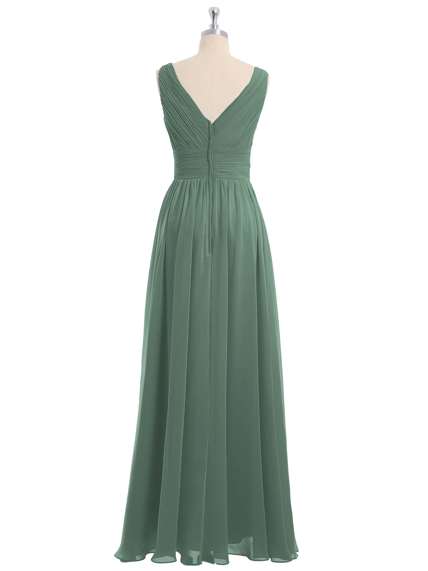 V Neckline Floor Length Chiffon Dresses Eucalyptus - Image 5
