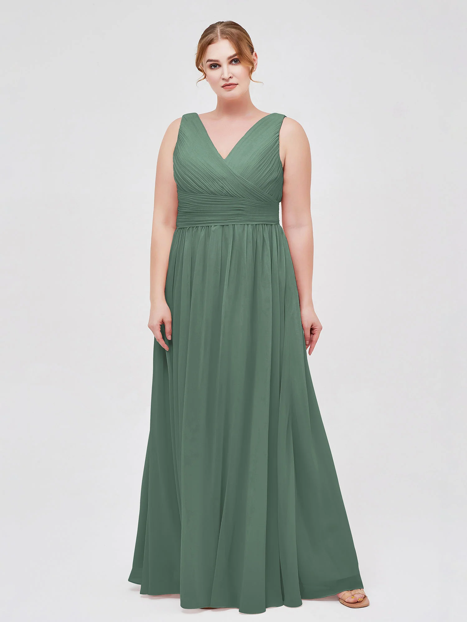 V Neckline Floor Length Chiffon Dresses Eucalyptus - Image 7