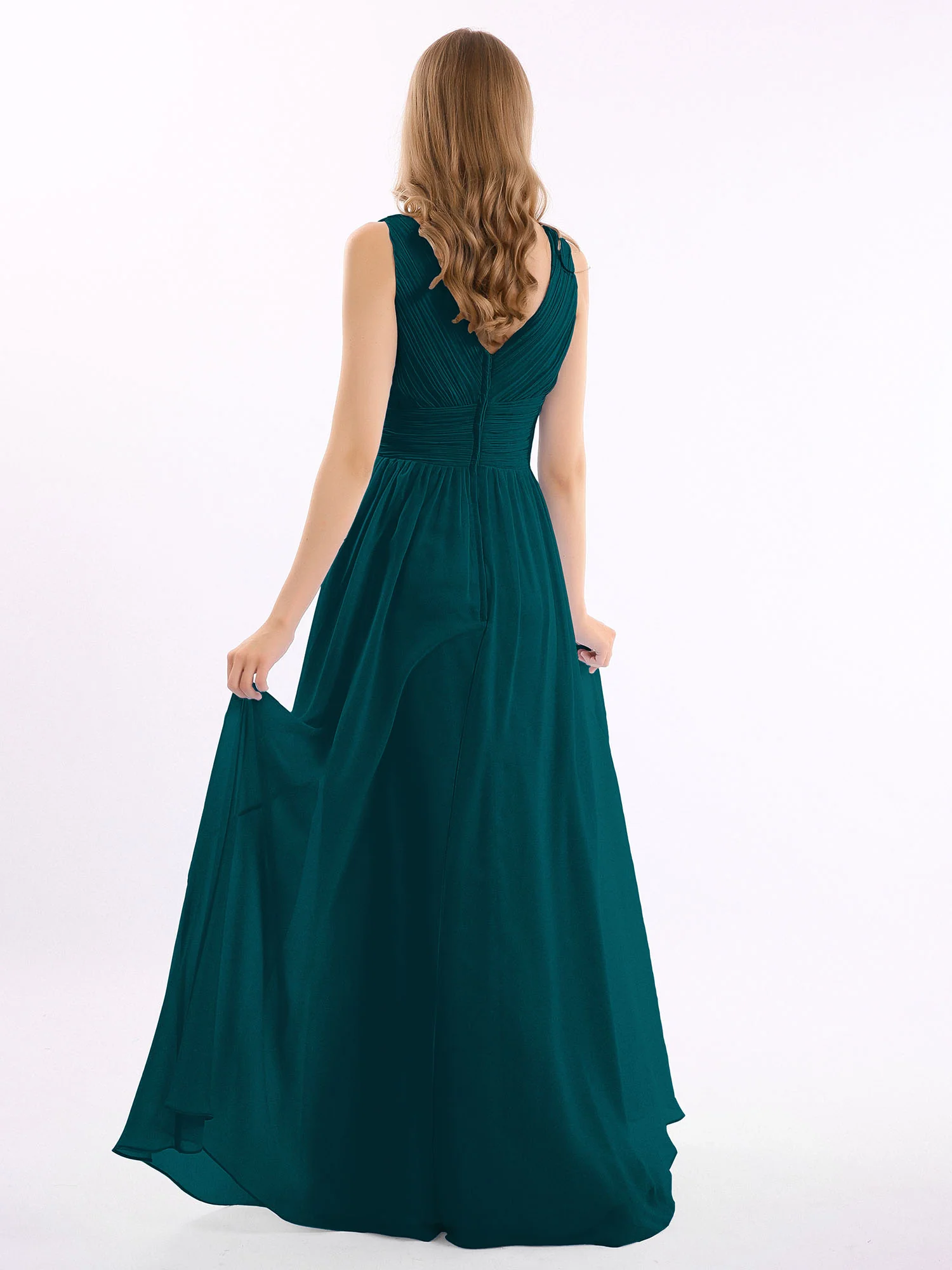 V Neckline Floor Length Chiffon Dresses Pine - Image 2