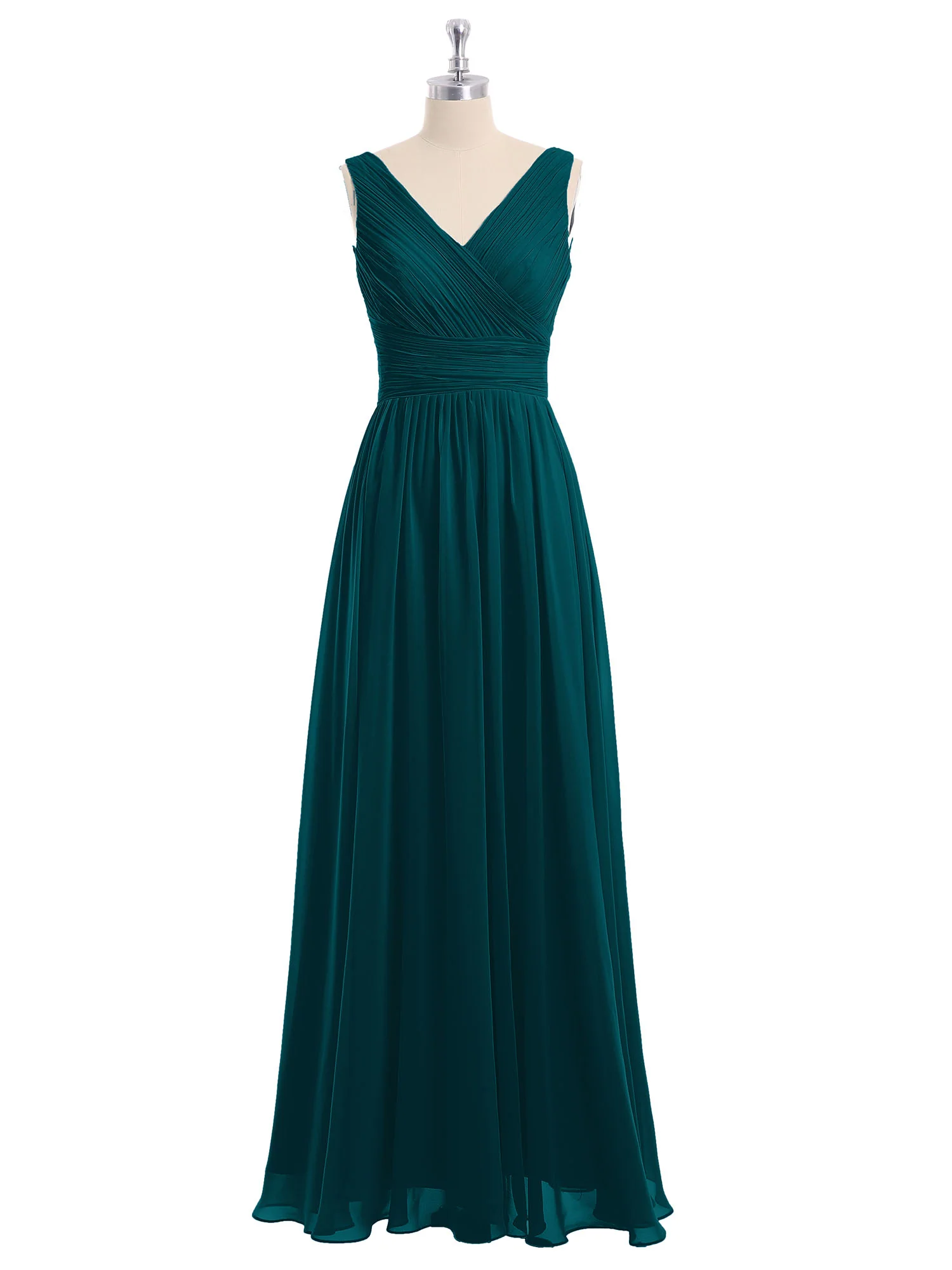 V Neckline Floor Length Chiffon Dresses Pine - Image 4