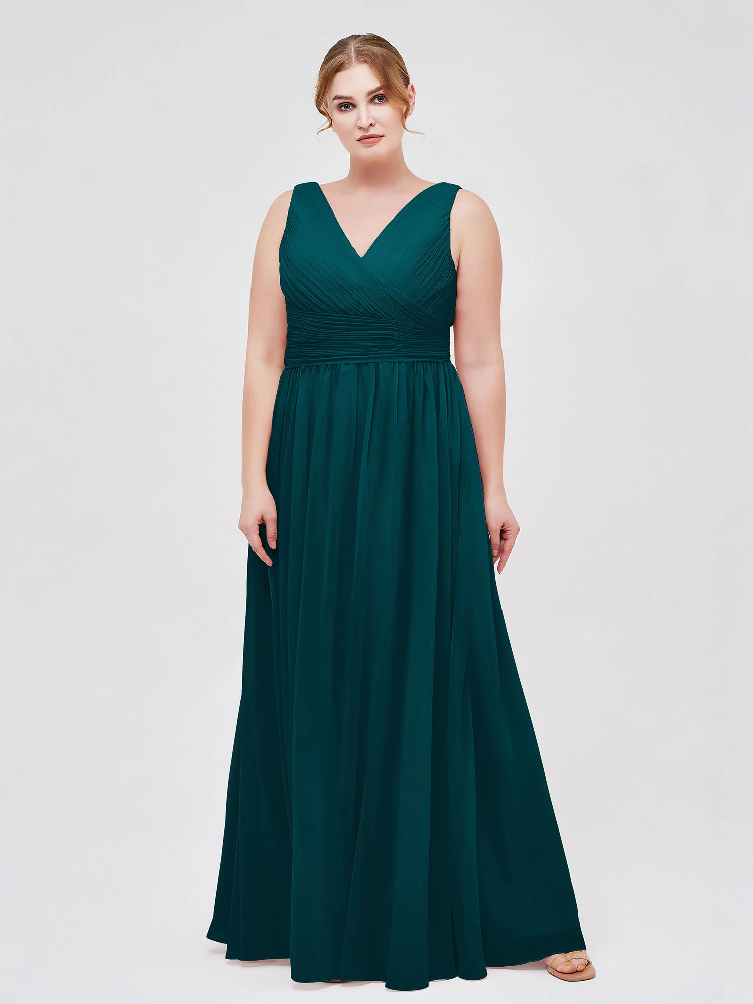 V Neckline Floor Length Chiffon Dresses Pine - Image 7