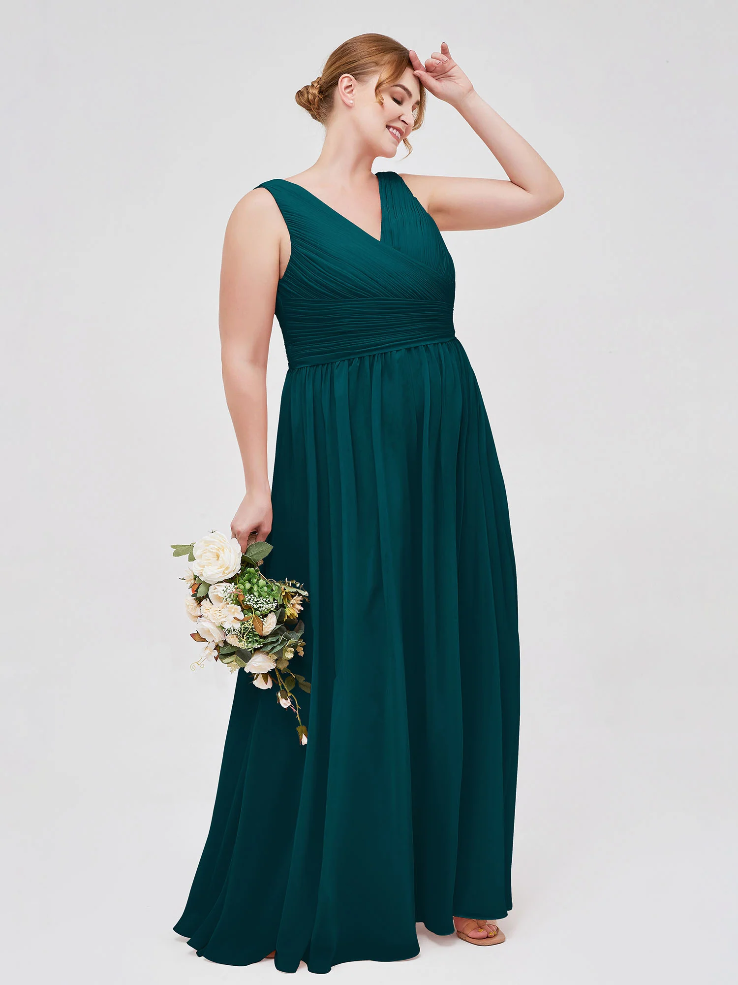 V Neckline Floor Length Chiffon Dresses Pine - Image 9