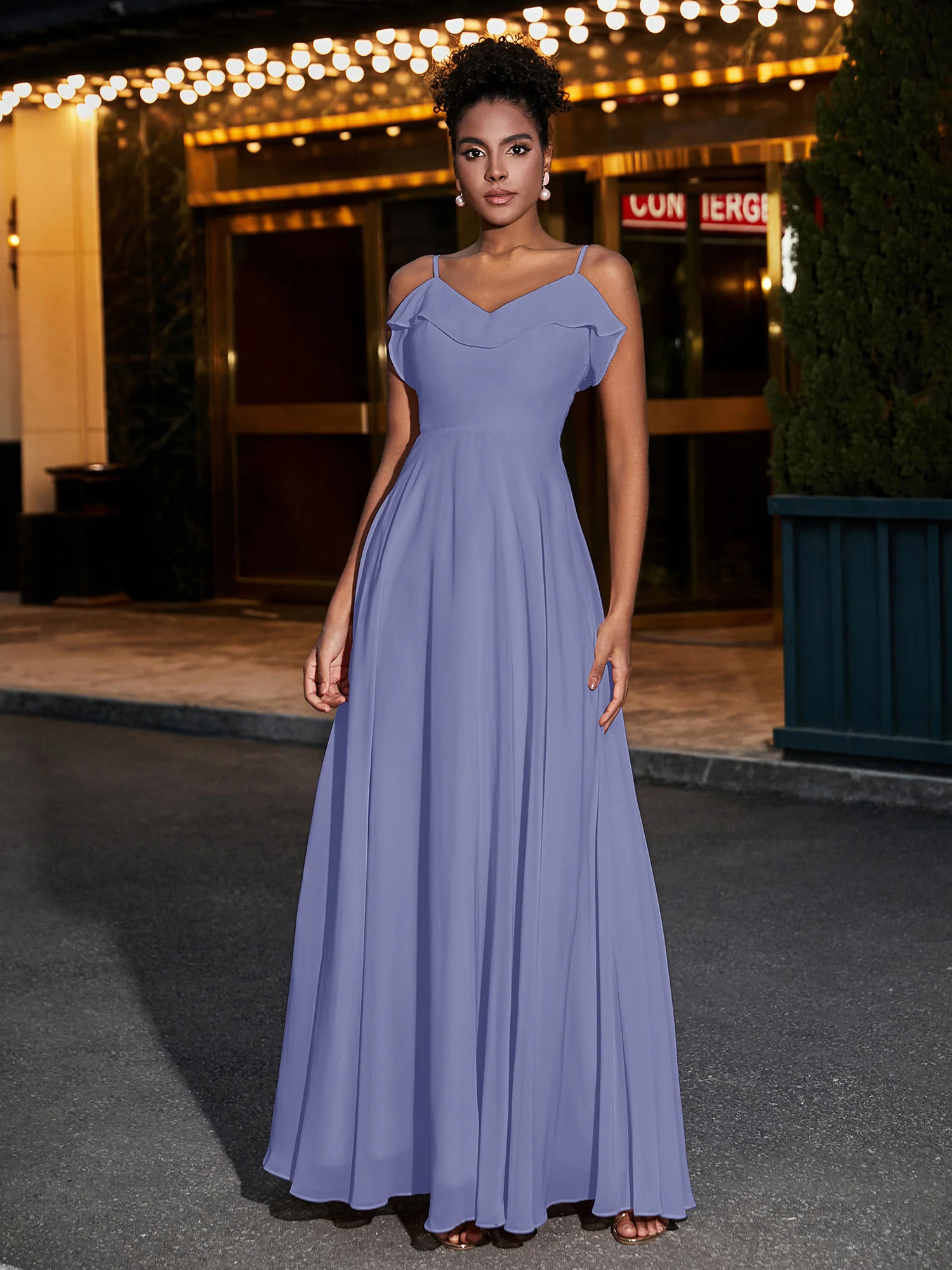 Spaghetti Strap Chiffon Bridesmaid Gowns-Periwinkle Plus Size