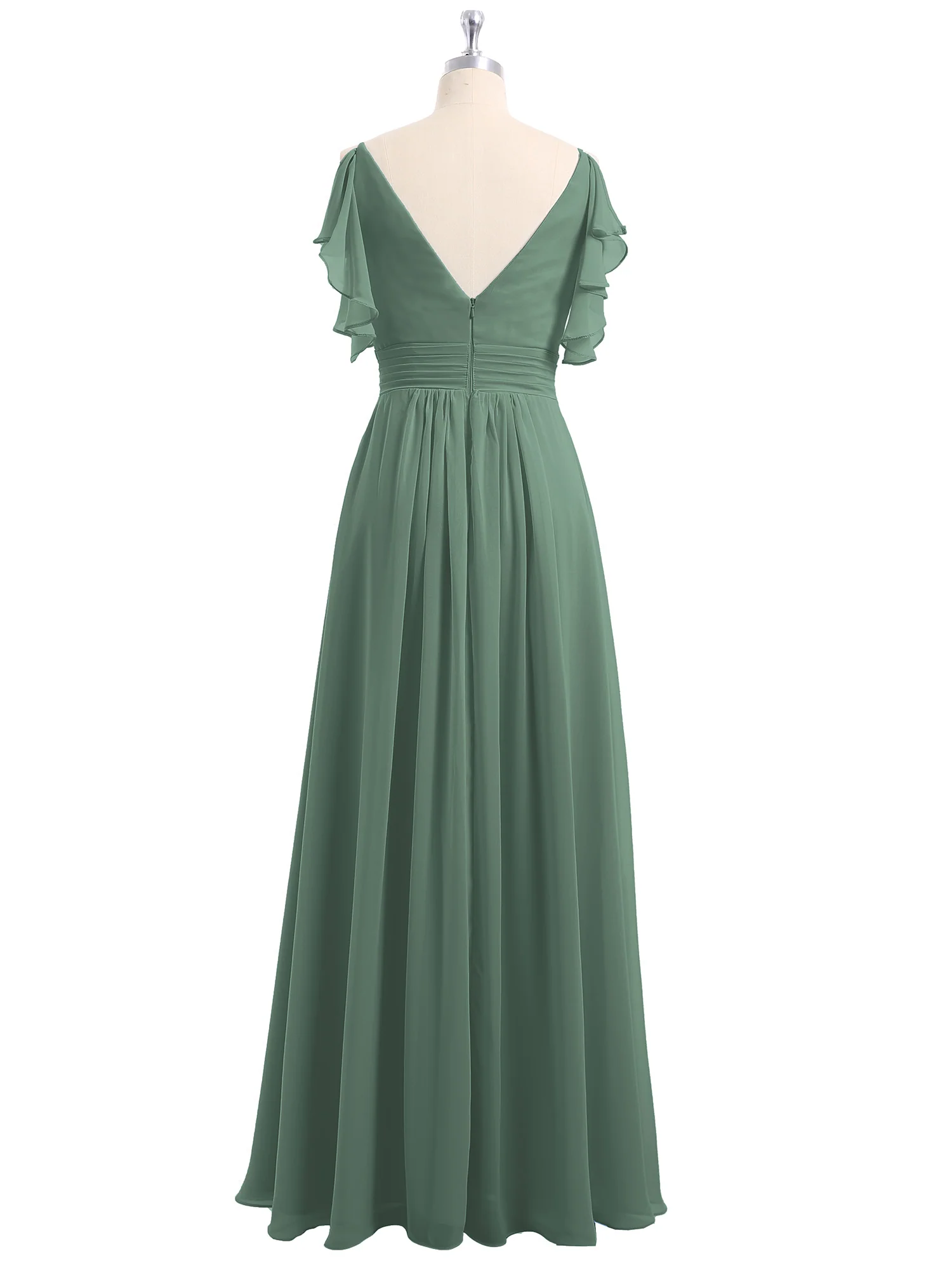 Spaghetti Strap Ruffles V-neck Chiffon Dresses Eucalyptus - Image 6