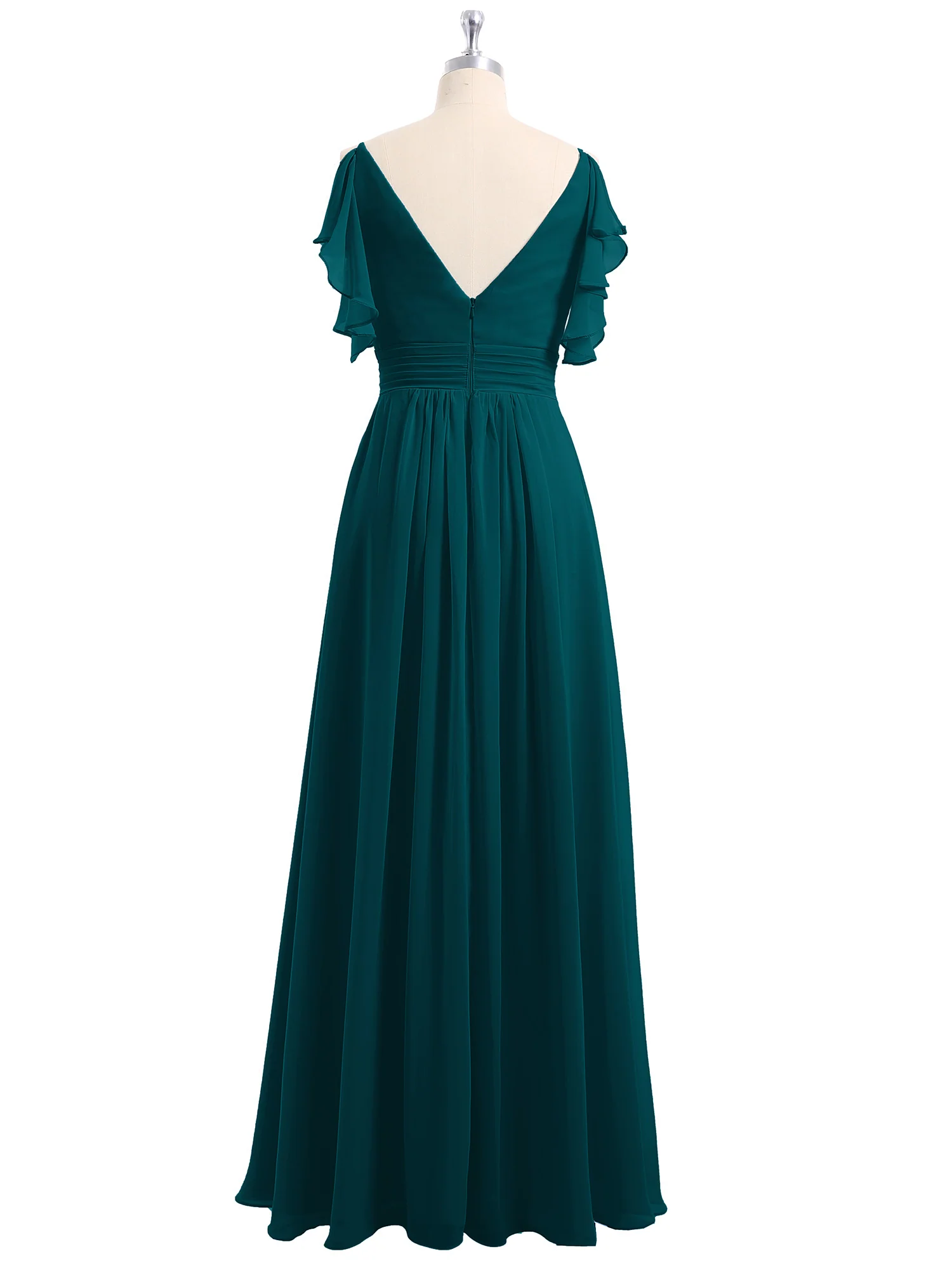 Spaghetti Strap Ruffles V-neck Chiffon Dresses Pine - Image 6