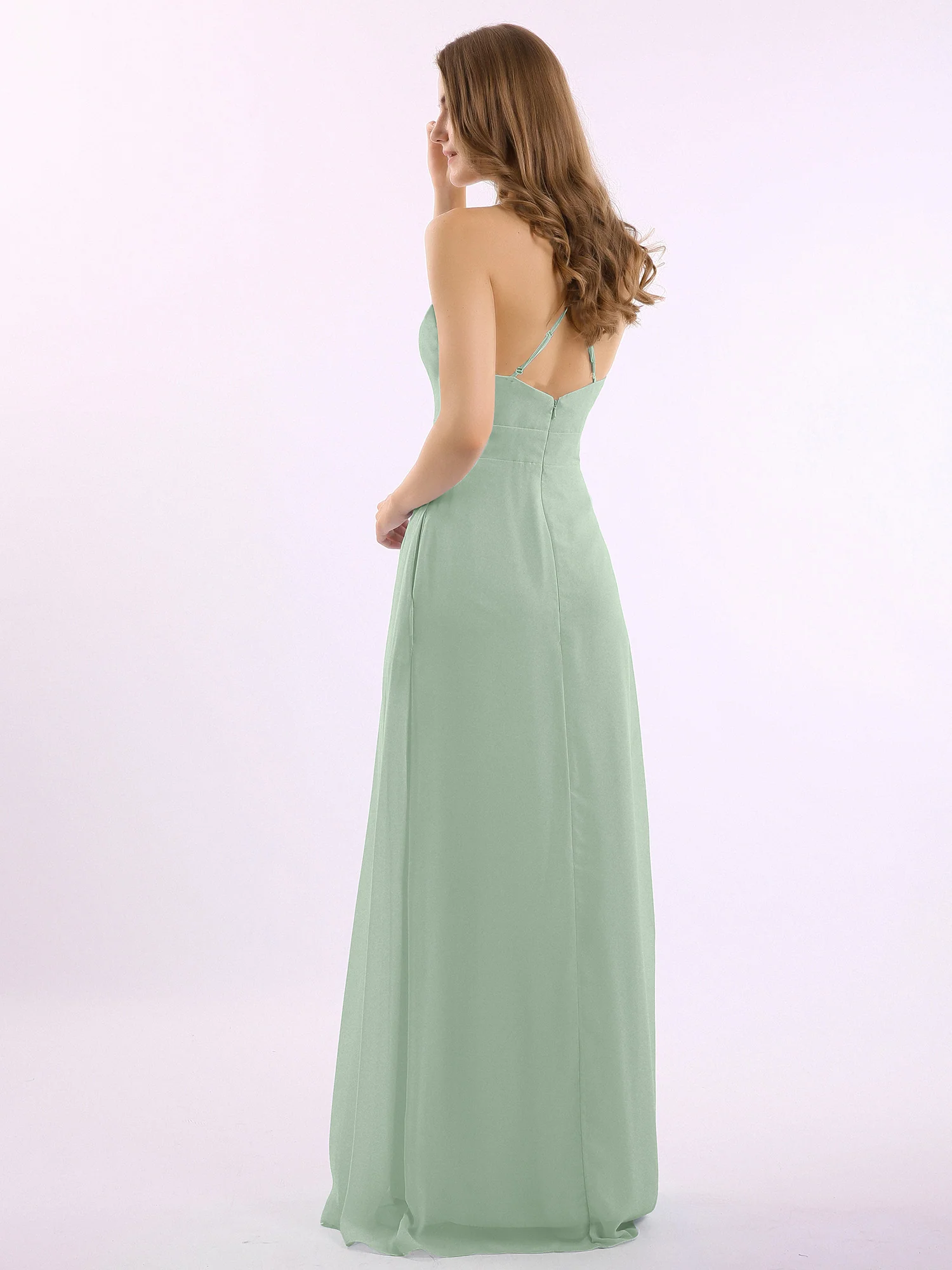 Spaghetti Strap V-neck Chiffon Gowns with Pocket-Agave - Image 2