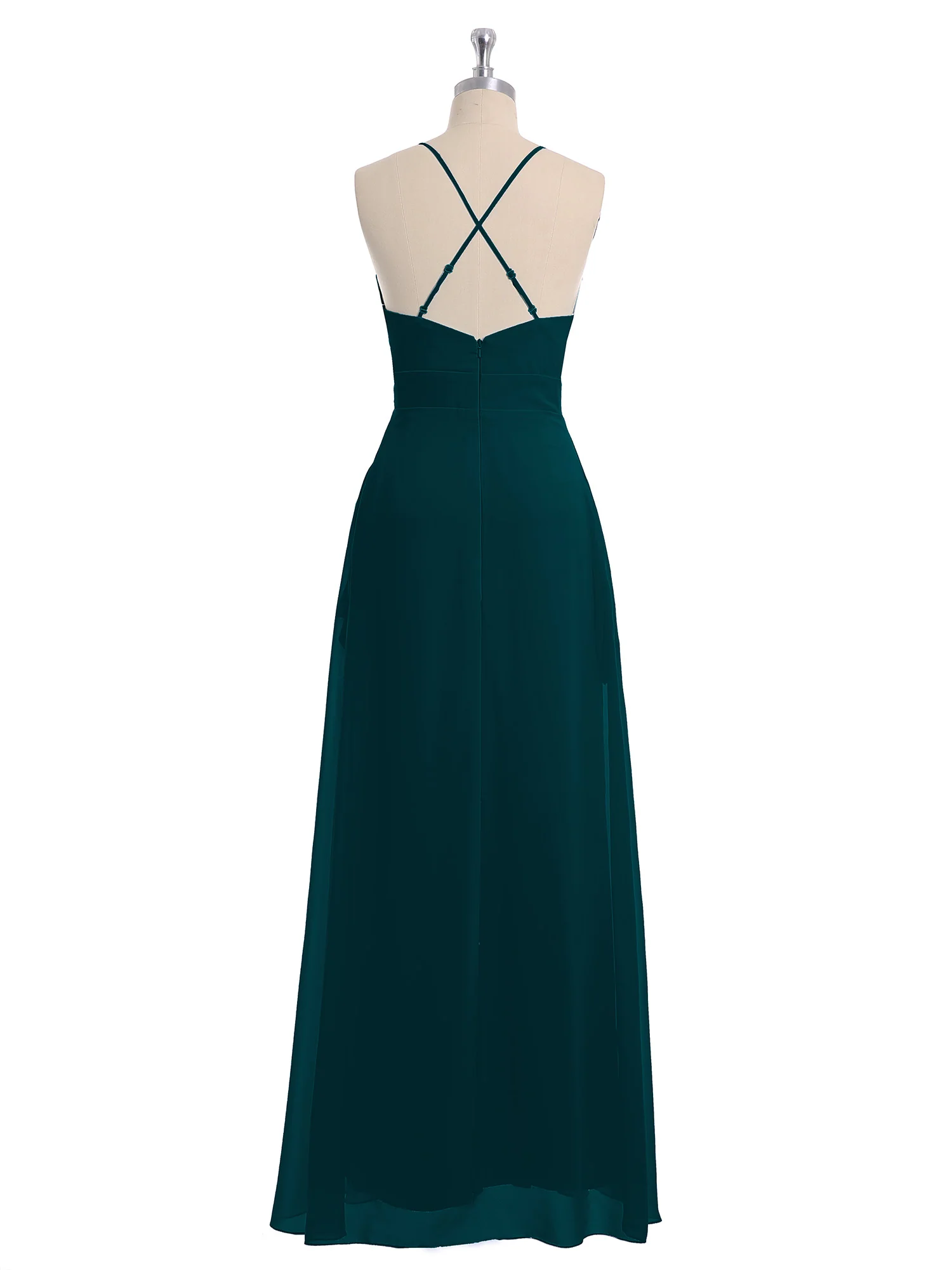 Spaghetti Strap V-neck Chiffon Gowns with Pocket-Pine - Image 5