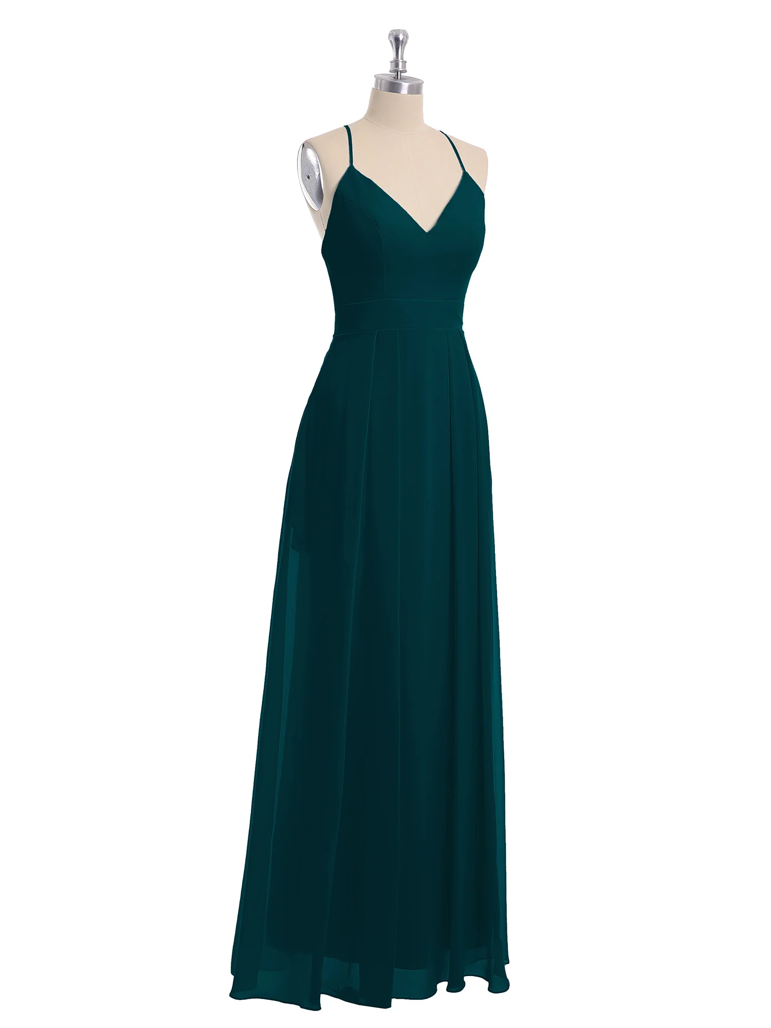 Spaghetti Strap V-neck Chiffon Gowns with Pocket-Pine - Image 6