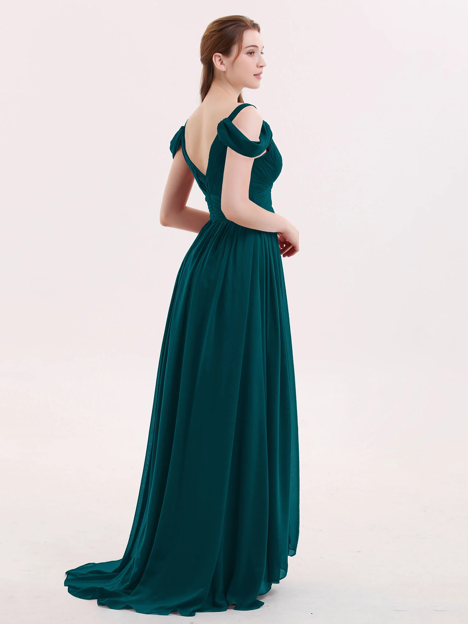 Deep V Neck Sexy Chiffon Dress with Slit-Pine - Image 2