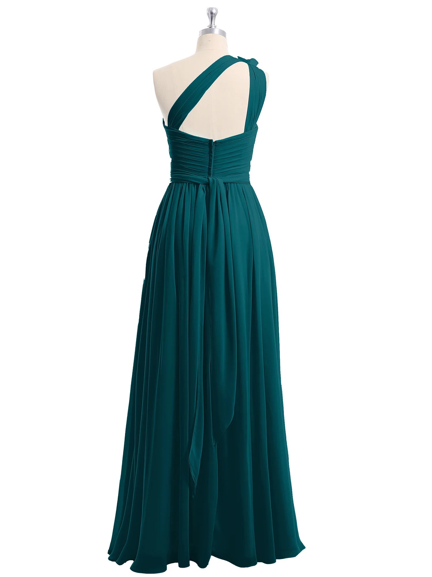 One Flower Shoulder Chiffon Dresses with Pocket Pine - Image 5