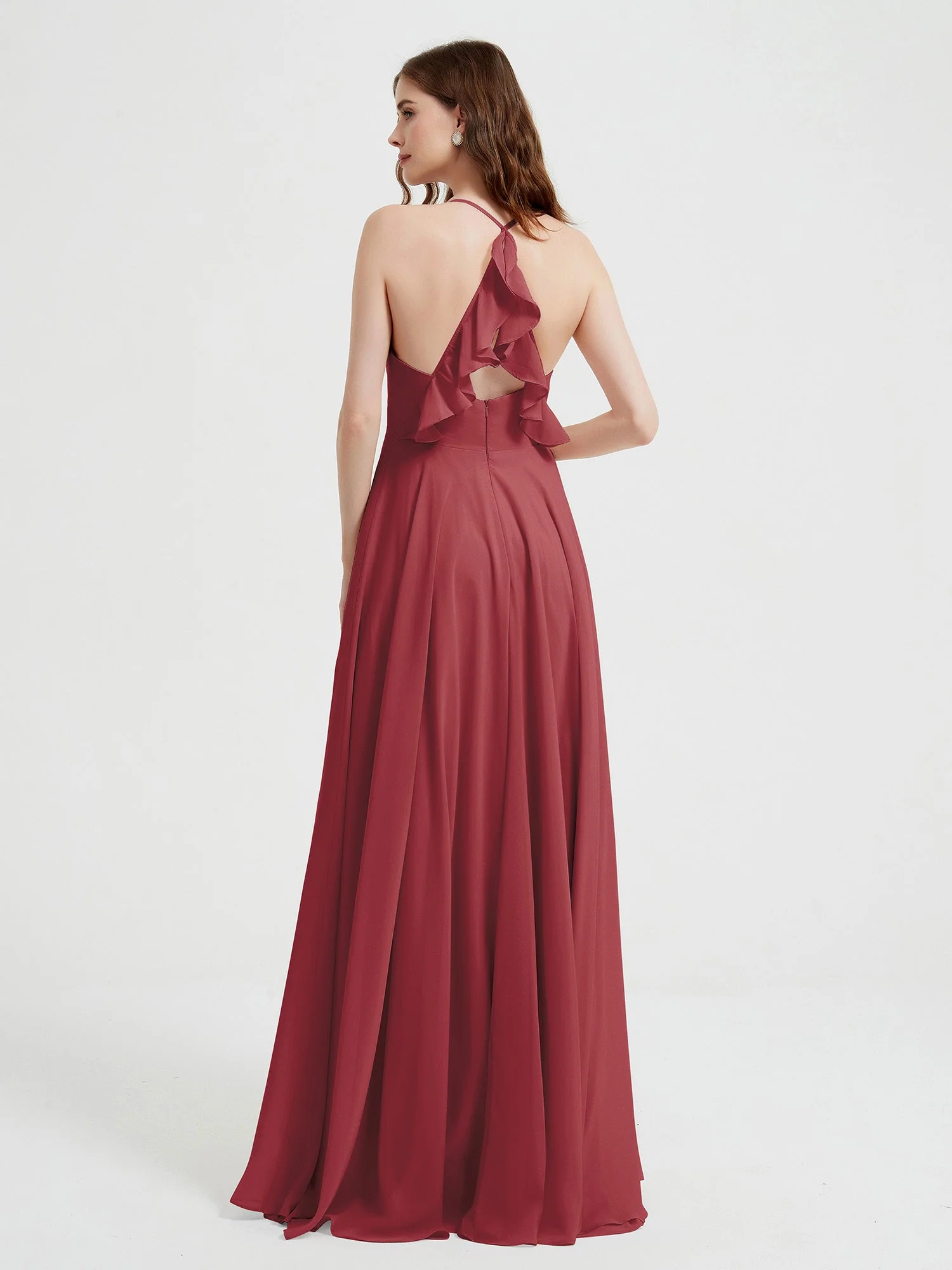V-neck Cross Back Chiffon Bridesmaid Dresses-Cinnamon Rose Plus Size - Image 2